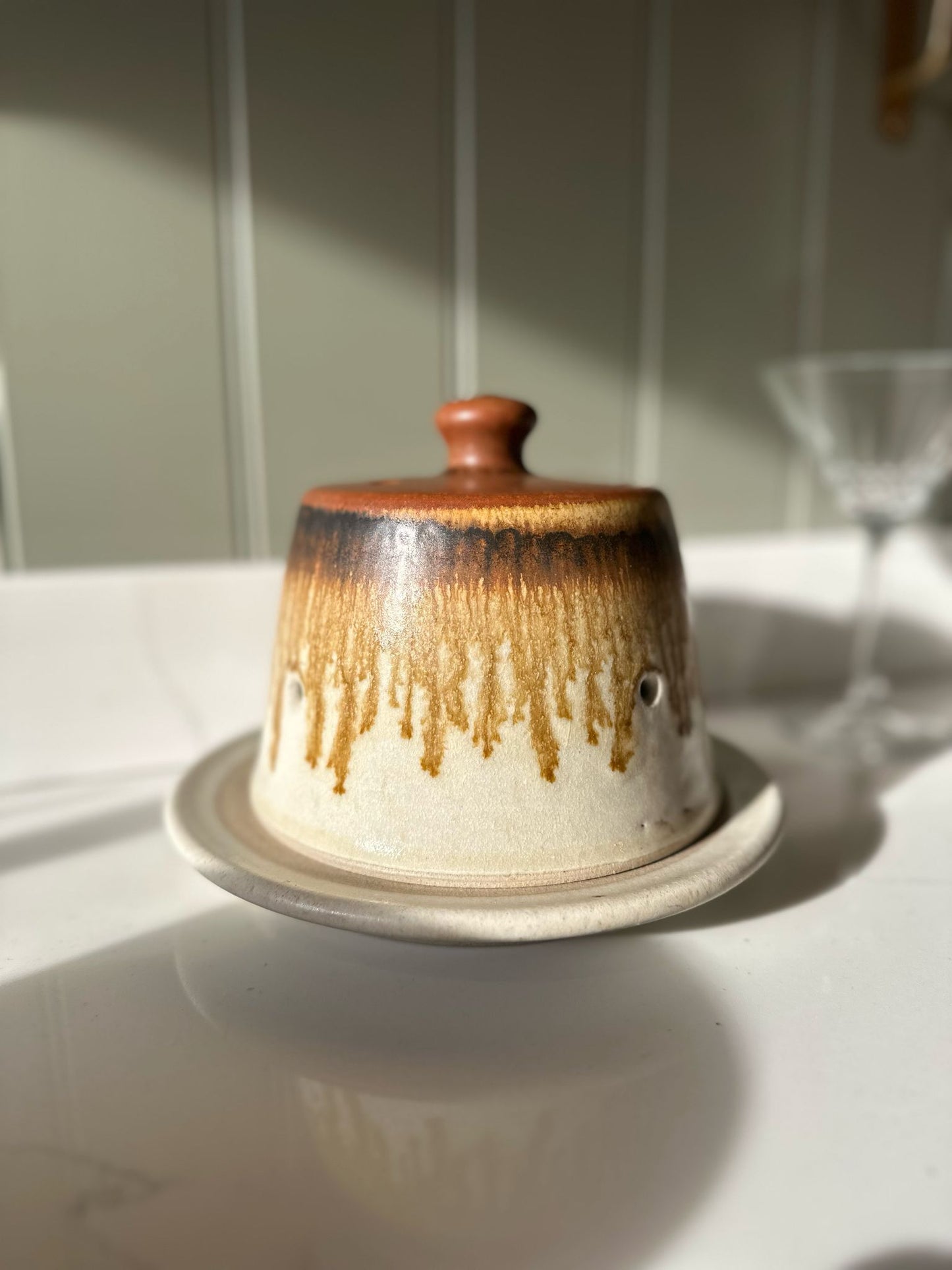 vintage cheese dome / butter dish studio pottery