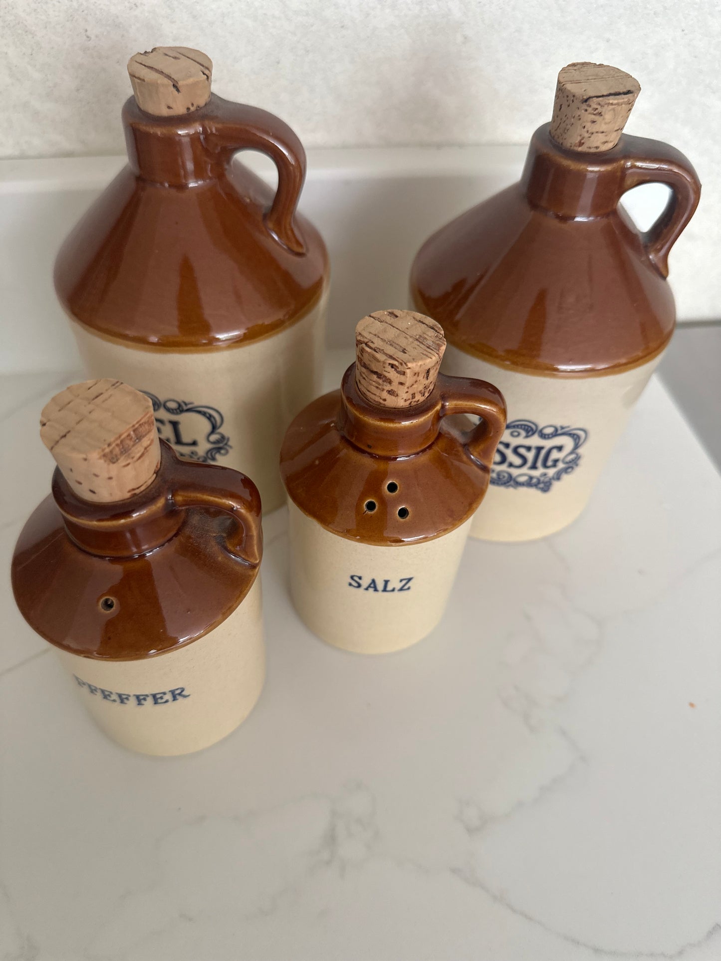 Vintage German oil vinegar salt pepper jugs