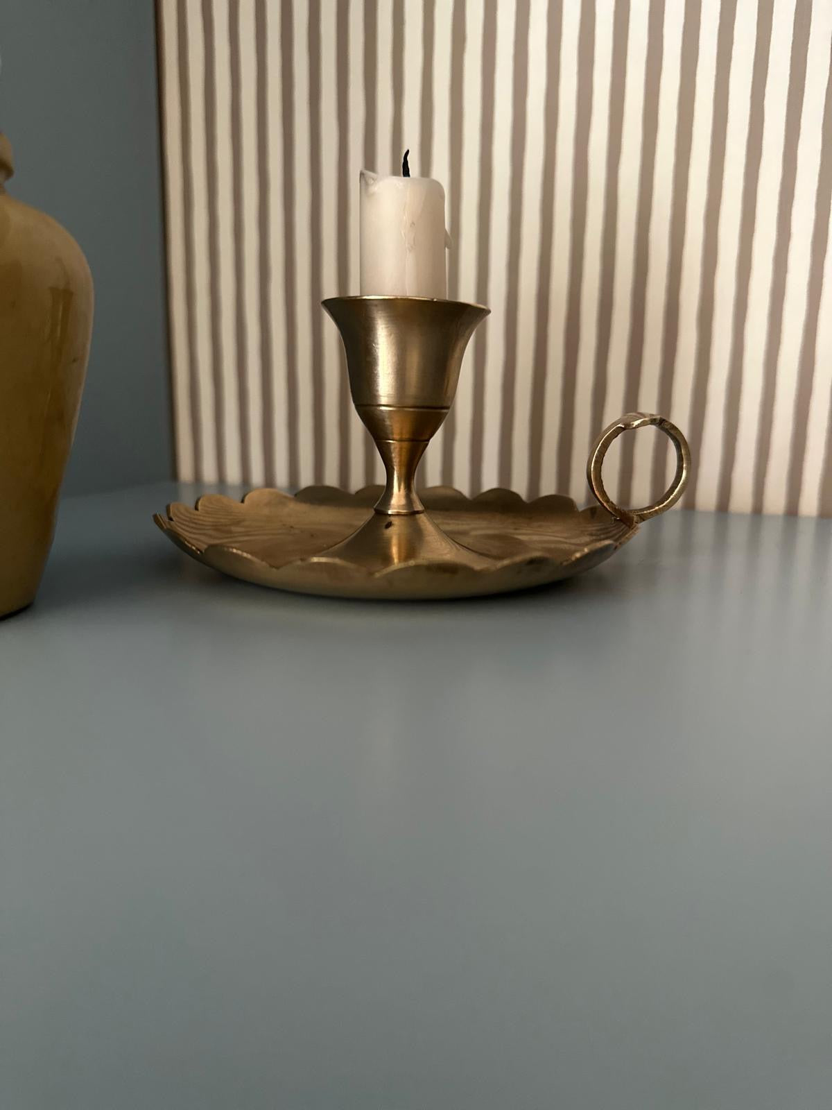 scallop edge vintage brass chamber stick candle