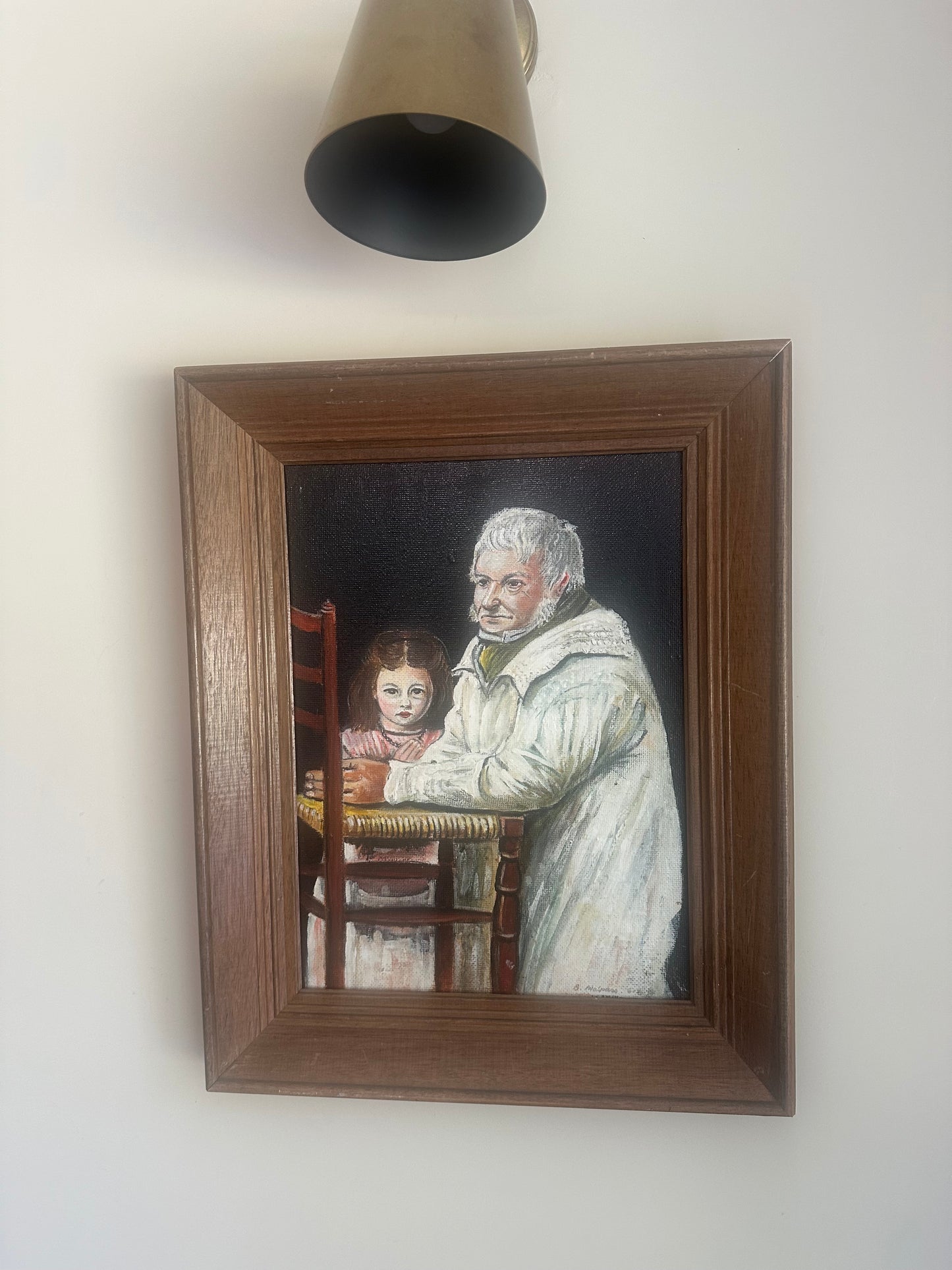 Vintage oil on board priest painting signed framed