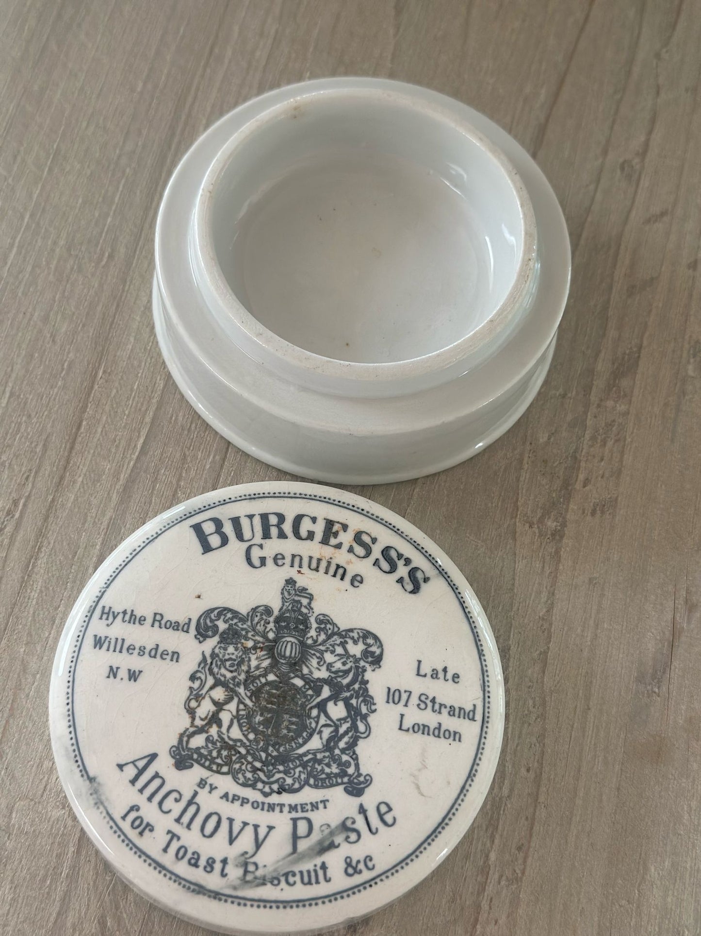 antique early 1900’s burgess anchovy paste pot