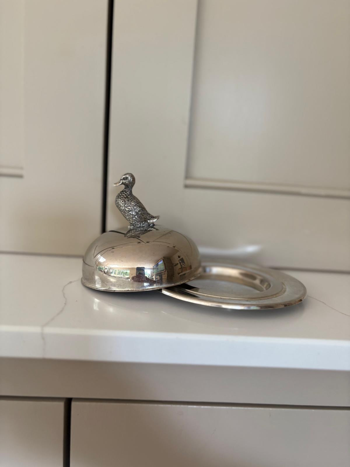 Silver duck butter dish vintage very rare