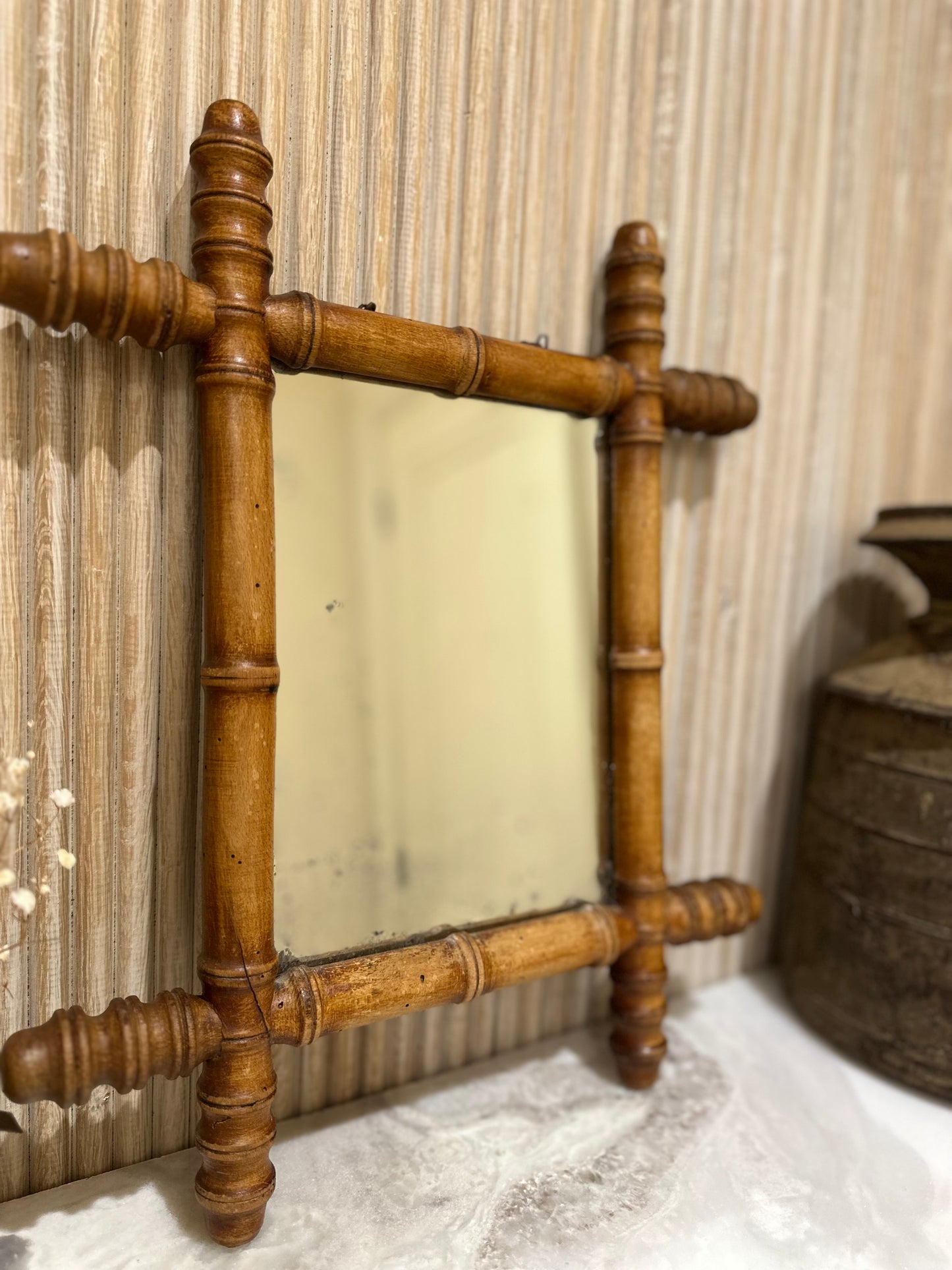 Small vanity French bamboo mirror vintage