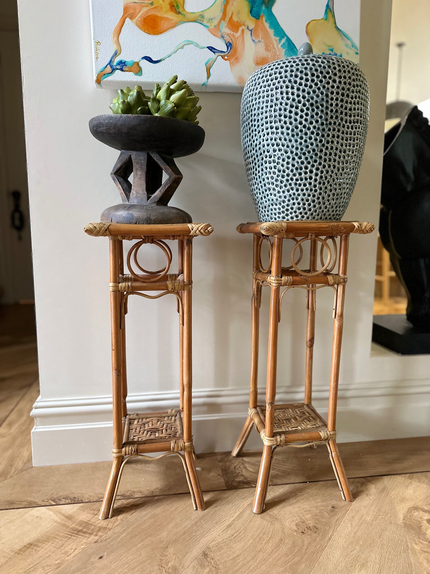 Vintage rattan plant stand