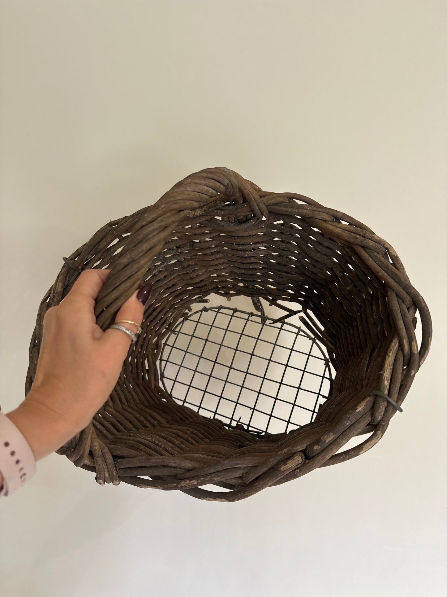 Very old vintage French potato basket wire bottom