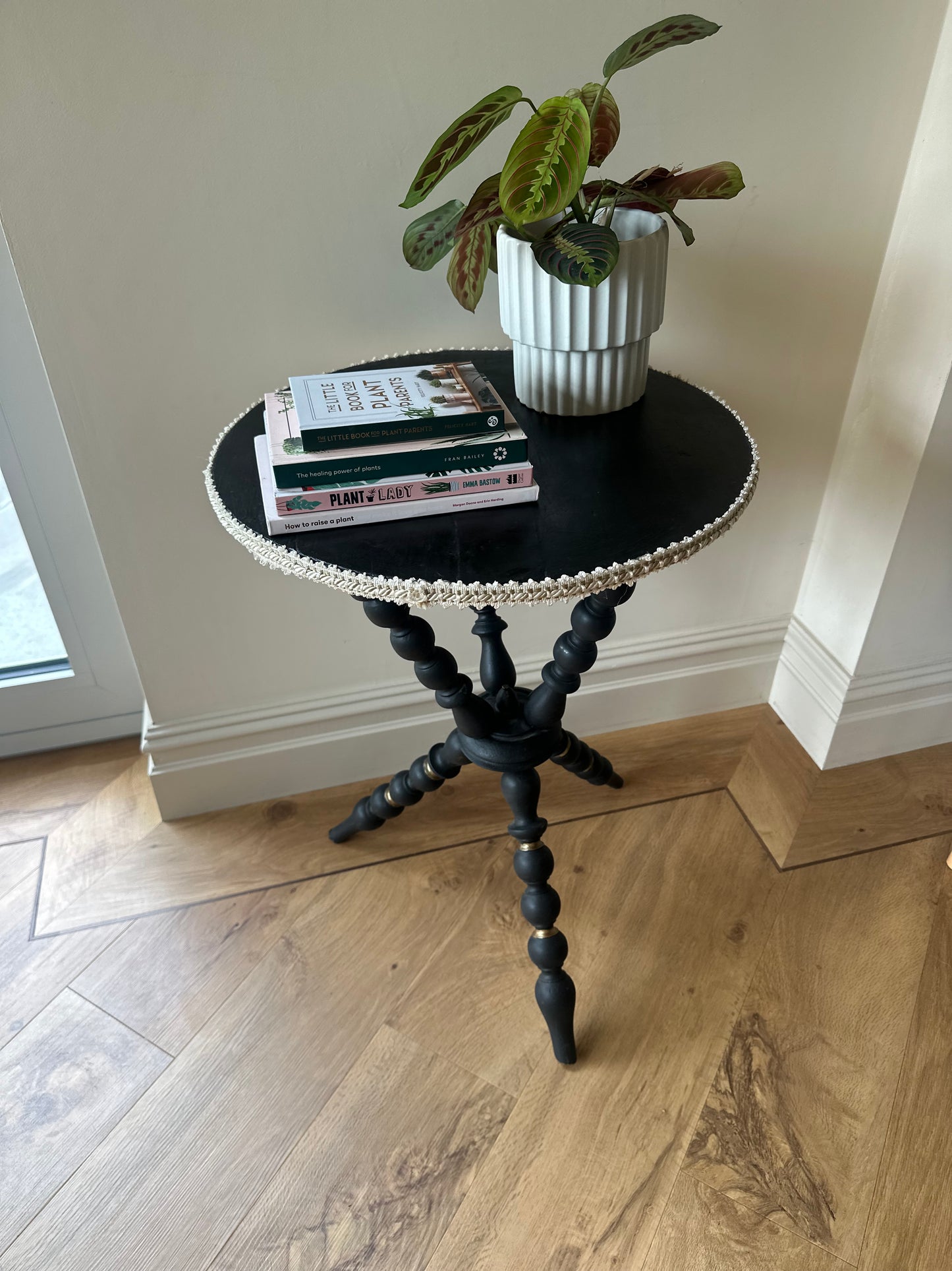 Black antique gypsy table bobbin legs