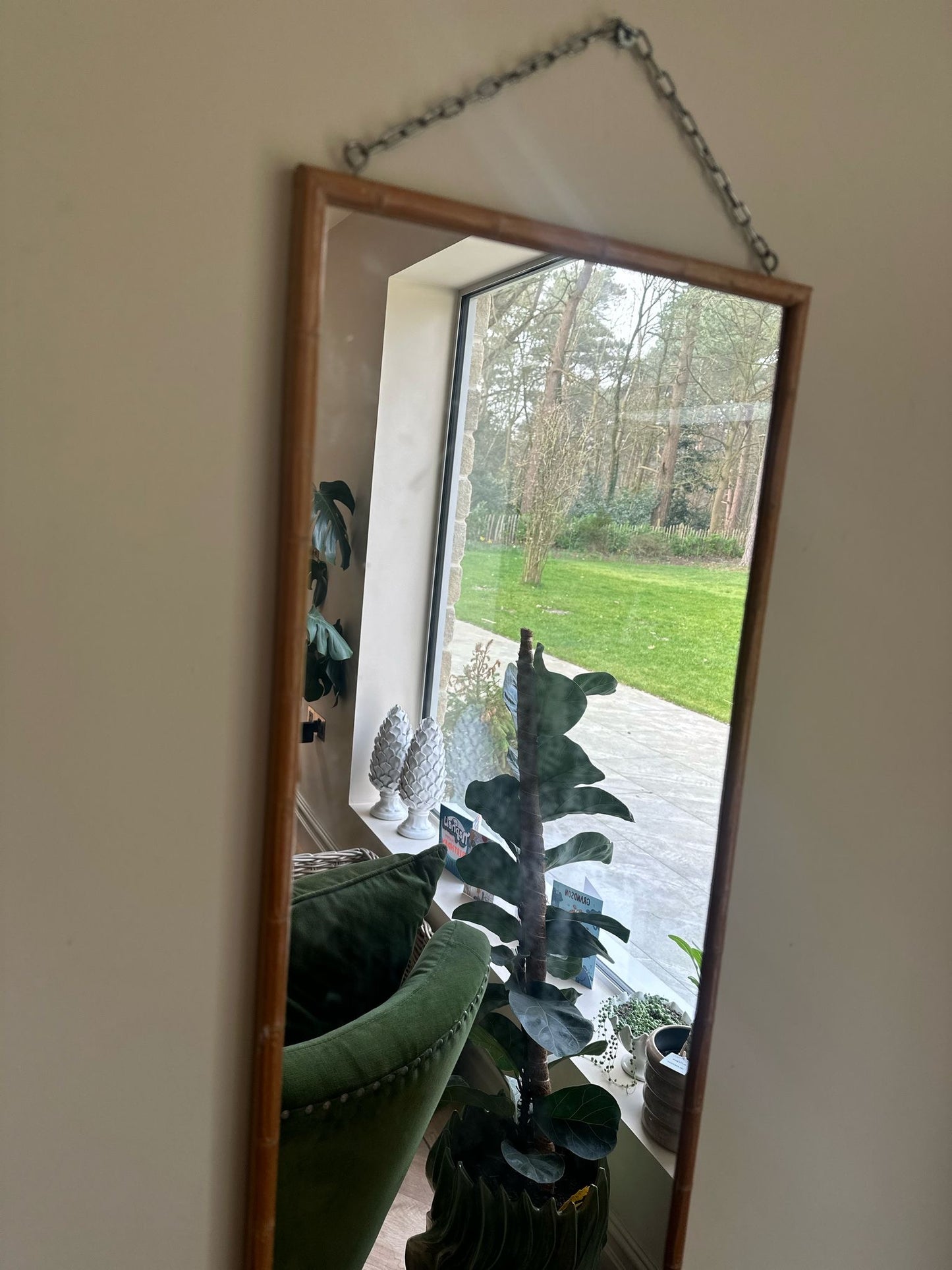 long bamboo mirror mid-century retro