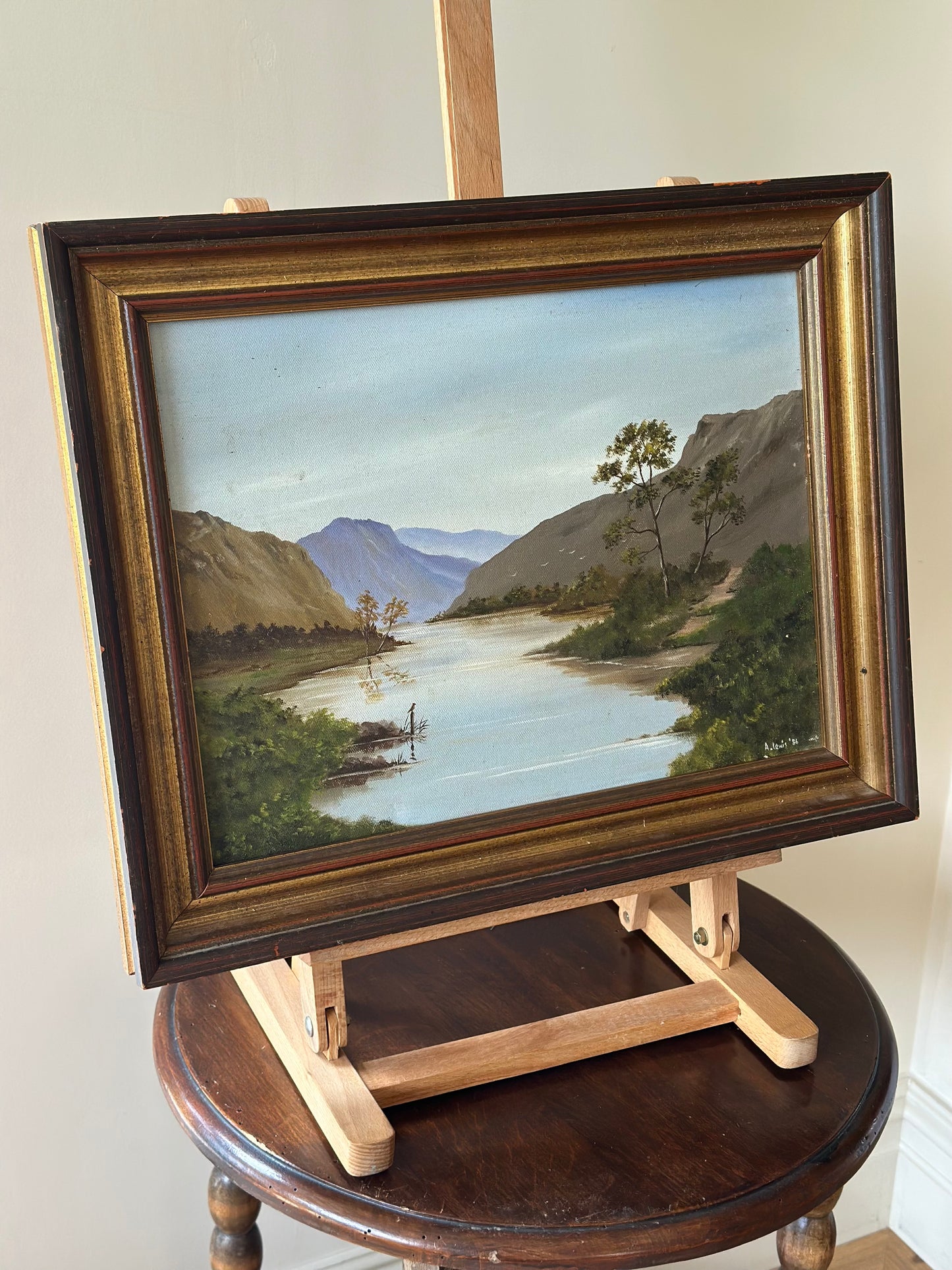 A. Lewis vintage oil on canvas painting signed framed - river scene