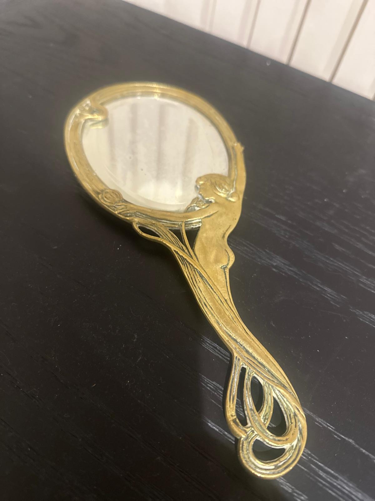 antique hand held mirror Art nouveau naked lady