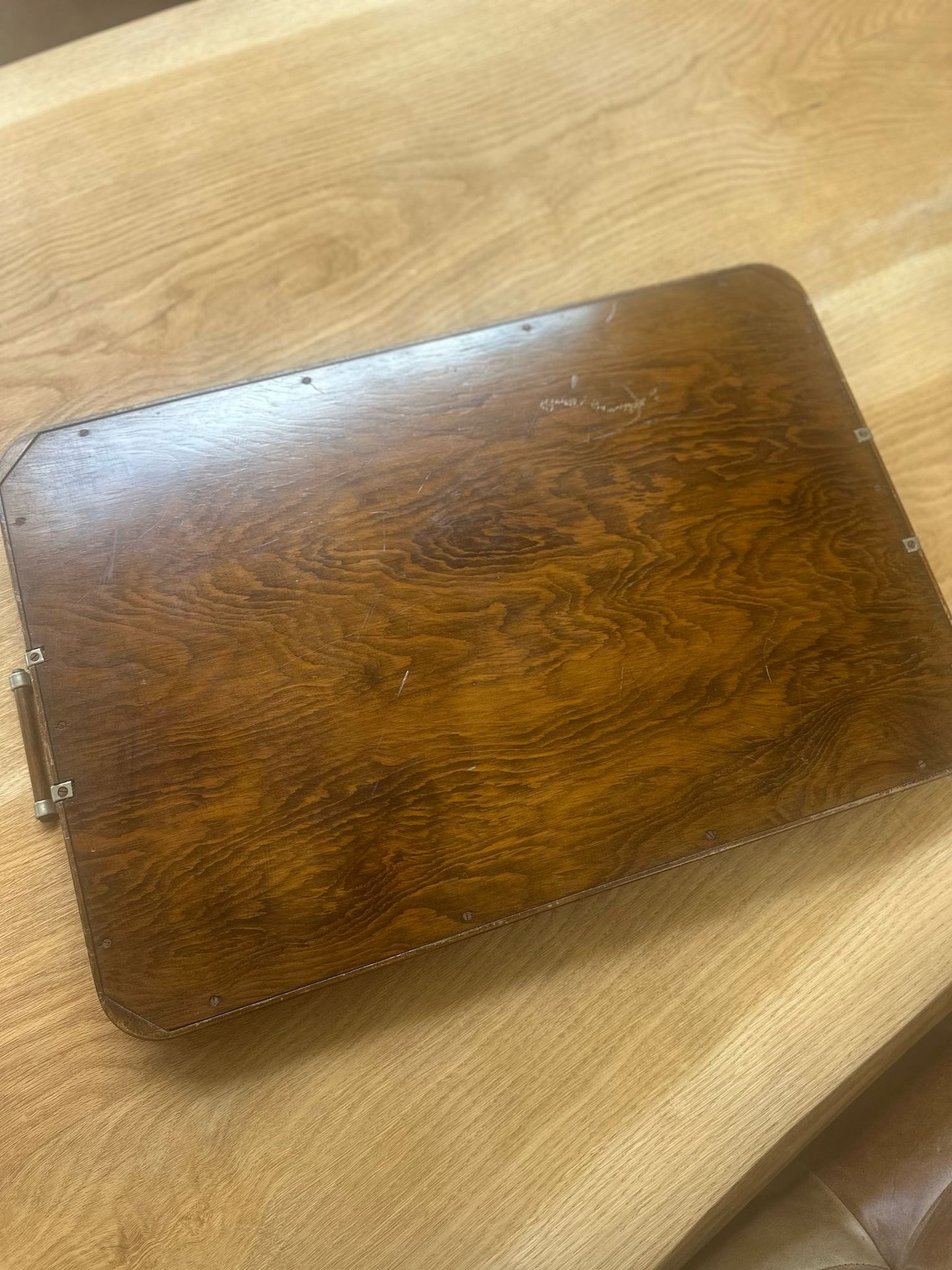 vintage Dutch large tray coloured wood inlay
