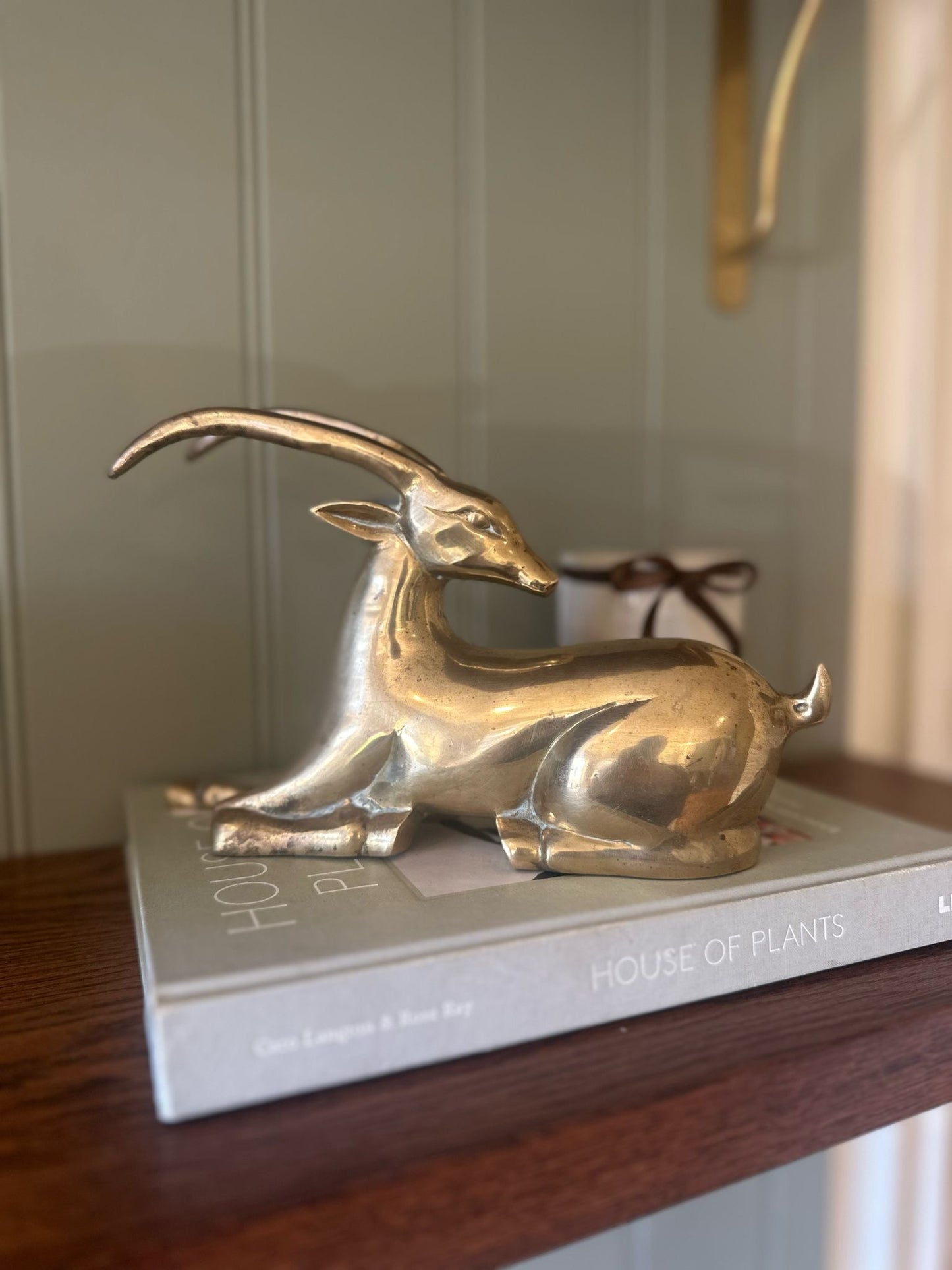 vintage large antelope / deer brass styling piece
