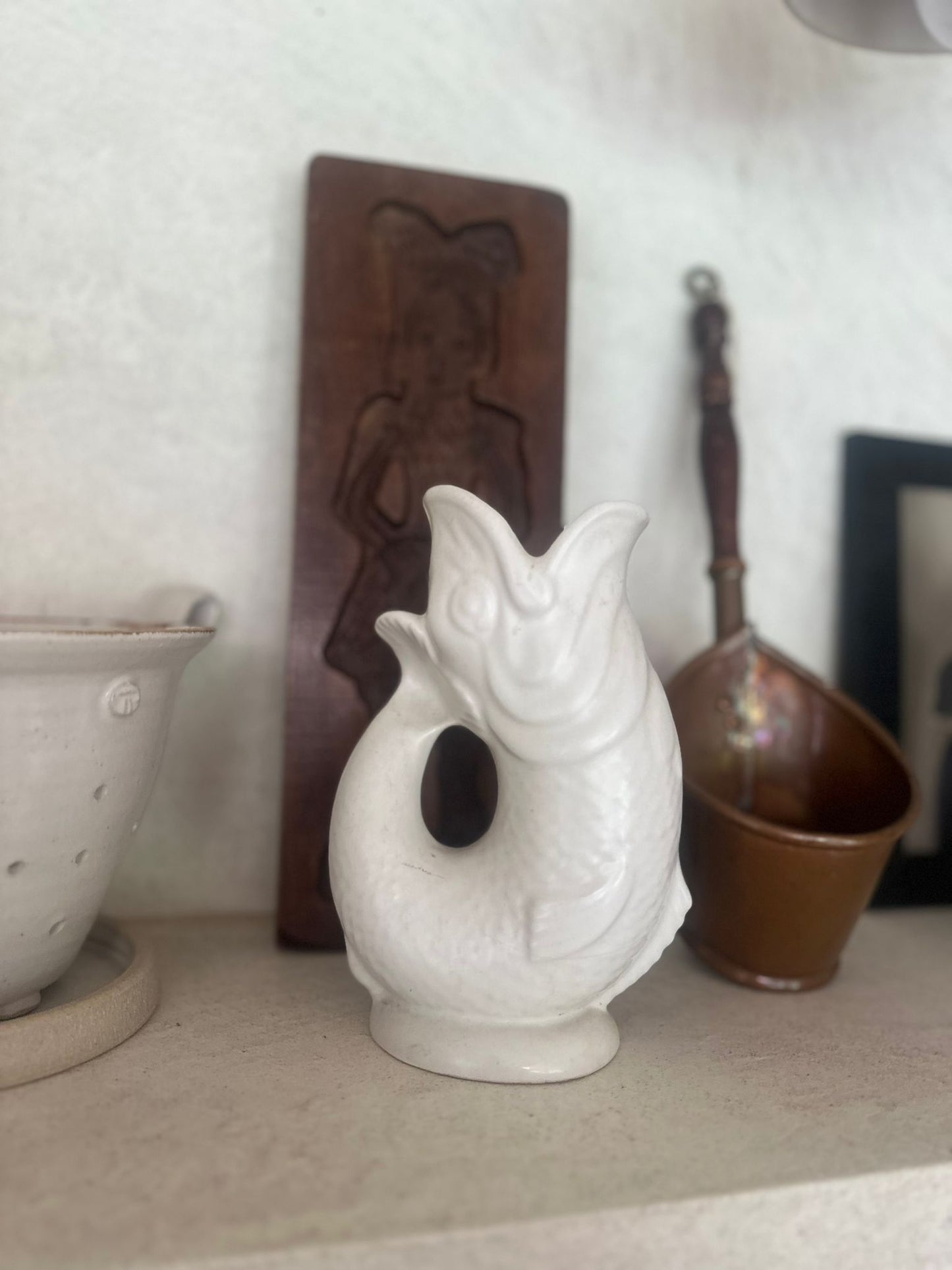 Dartmouth pottery vintage glug jug fish white
