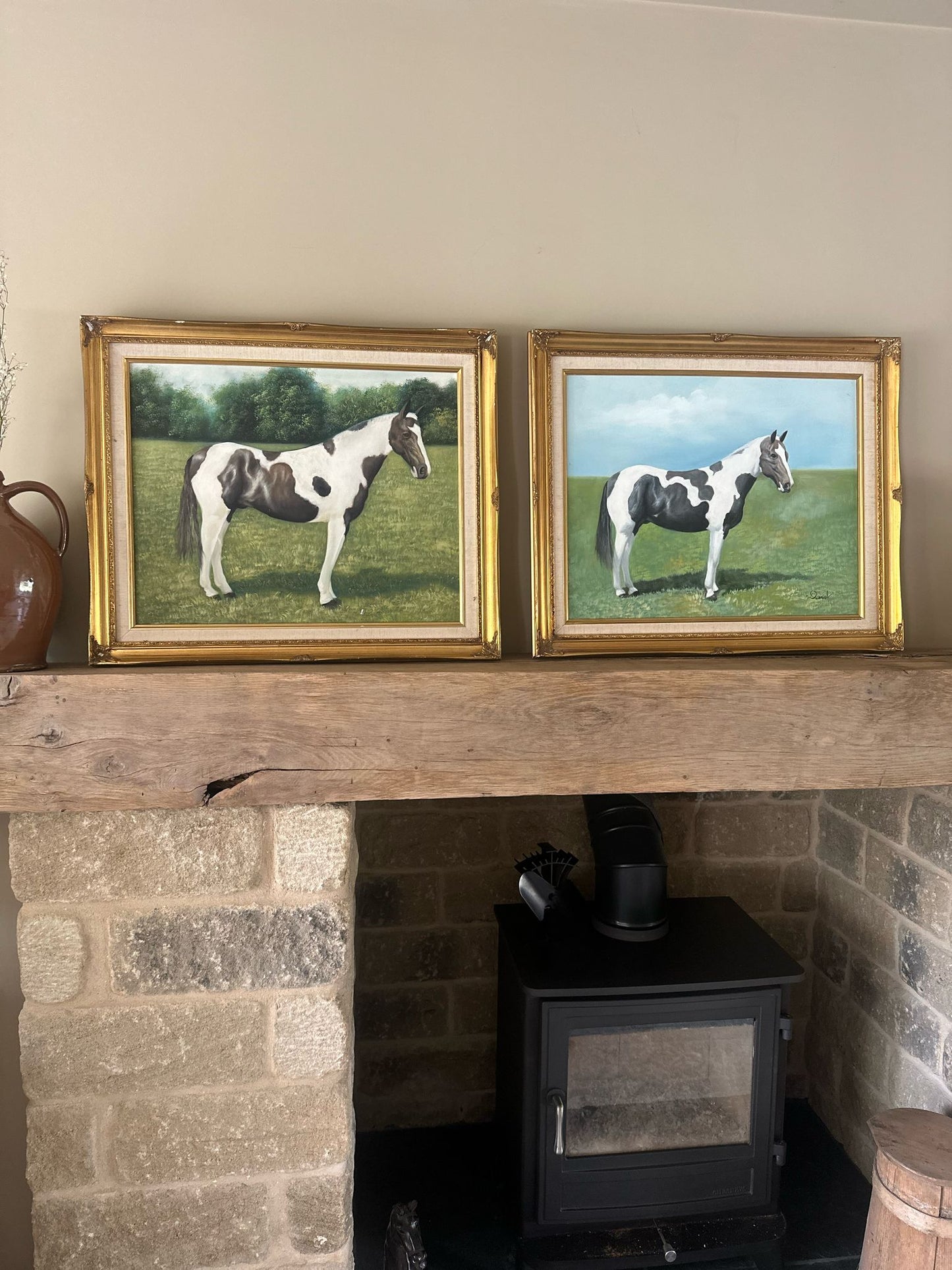 pair of framed horse π paintings signed