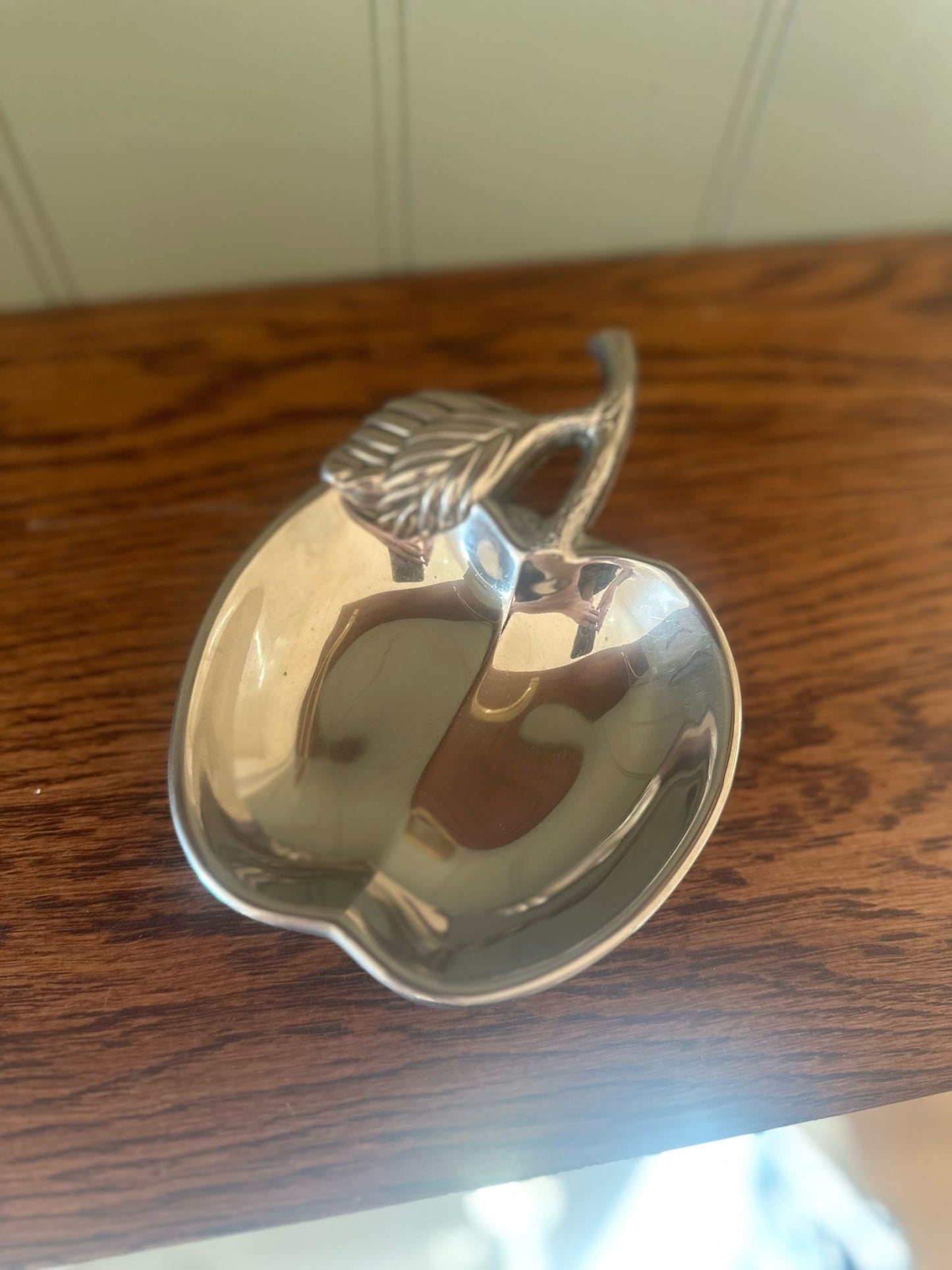 vintage MCM nibbles / trinke dish apple silver
