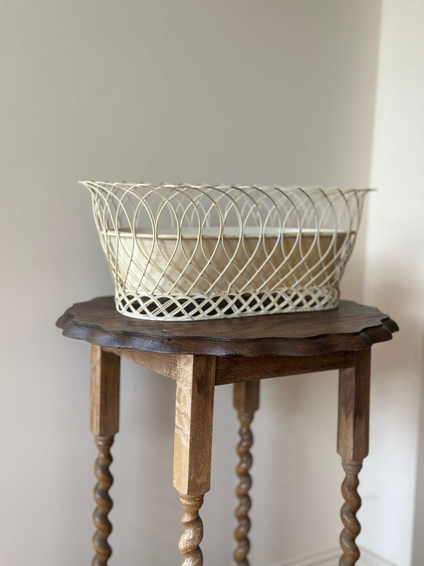 Vintage French wire cream chippy planter large