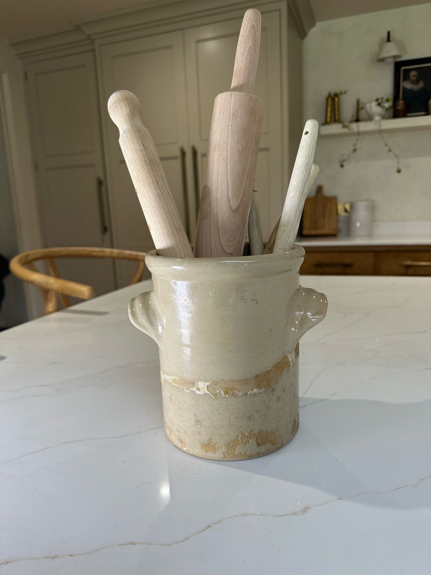 Vintage Stoneware Bread Crock, Salt Glazed Pot.