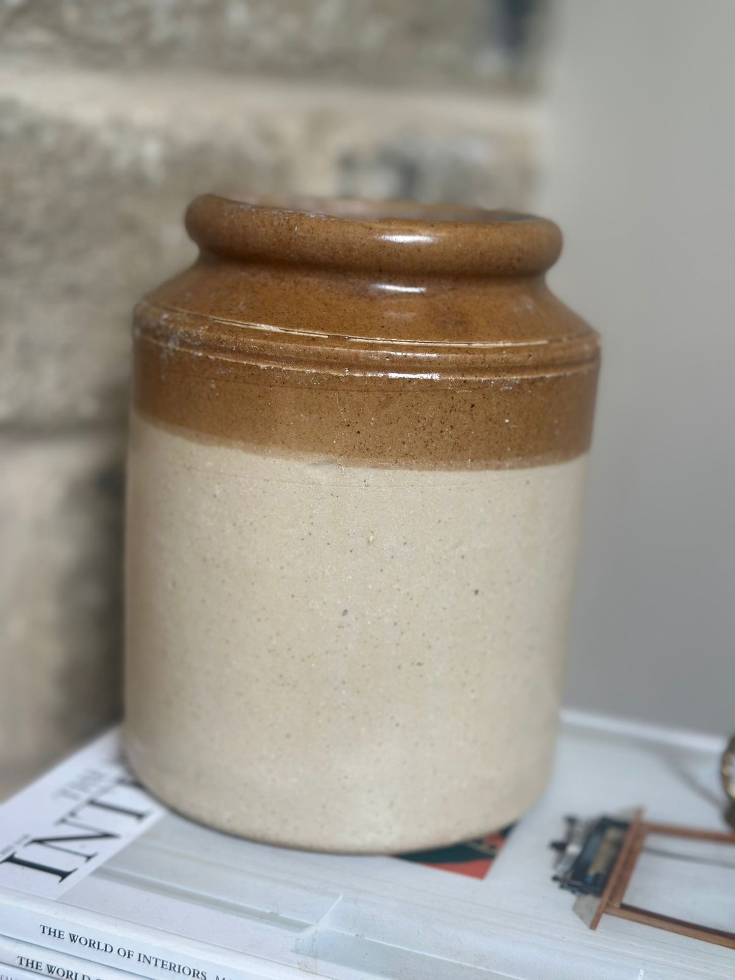 large stoneware utensil pot vintage