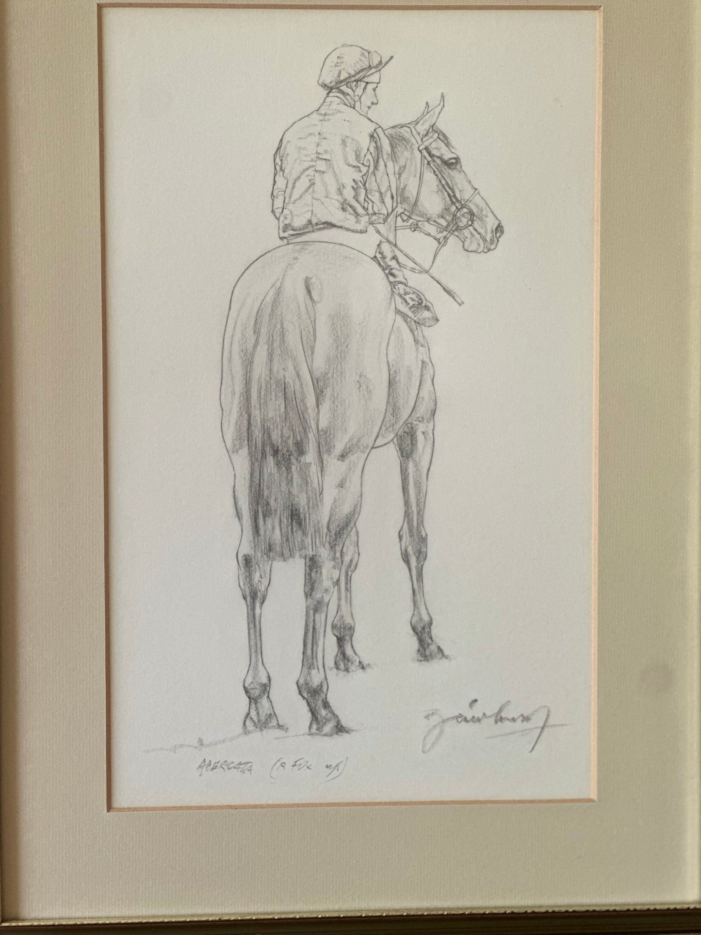 Horse & rider pencil sketch framed & signed