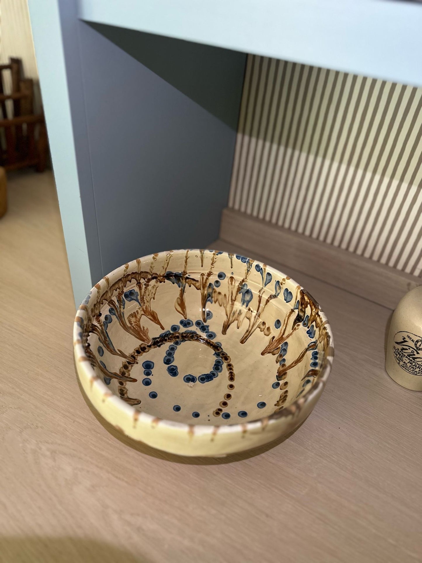 vintage Romanian folk art bowl glazed slip ware