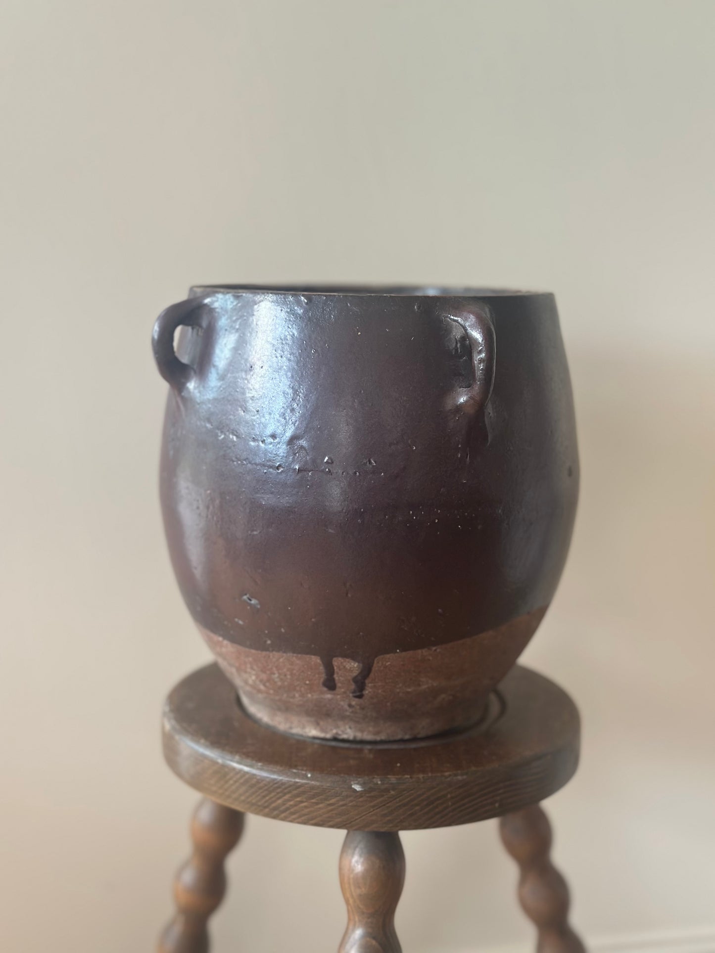 X Large French confit pot chocolate glaze 4 handle
