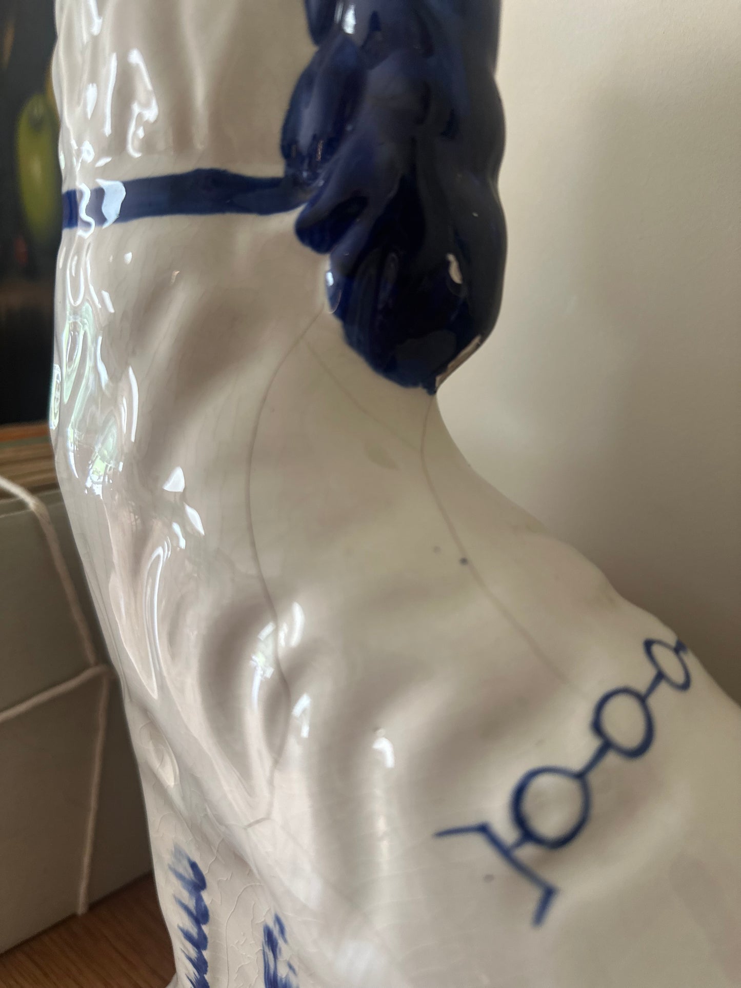Pair of hand painted Staffordshire wally dogs large blue & white