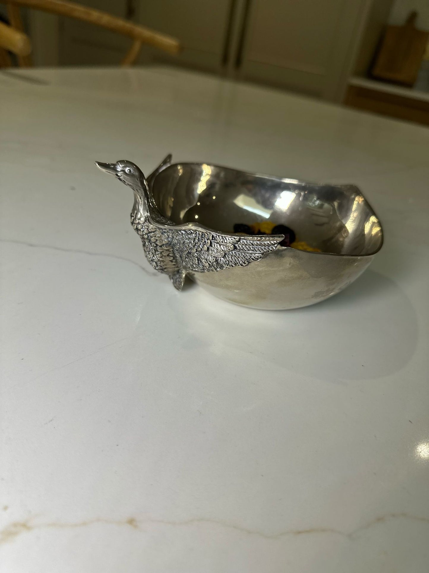 vintage silver trinket bowl flying swan by Silea