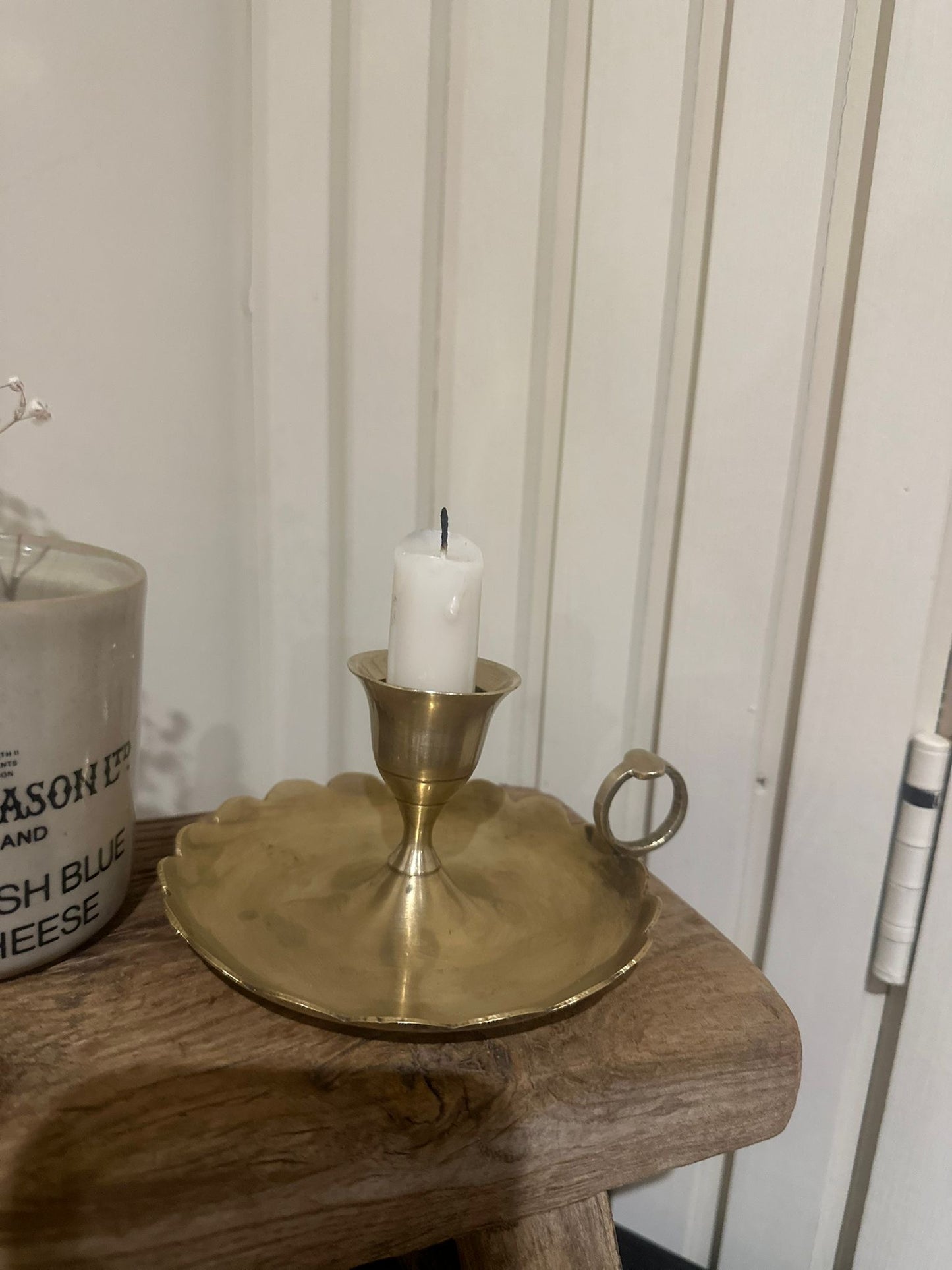 scallop edge vintage brass chamber stick candle