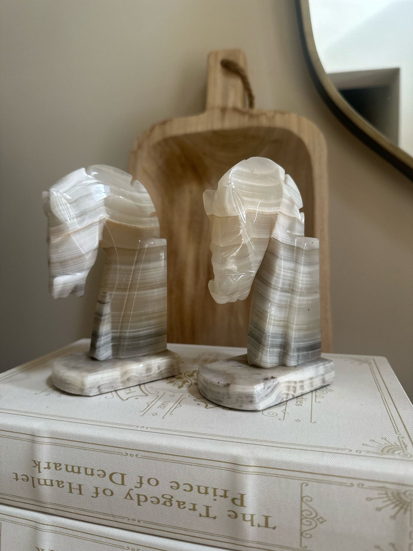 vintage marble horse head π΄ book ends in neutrals