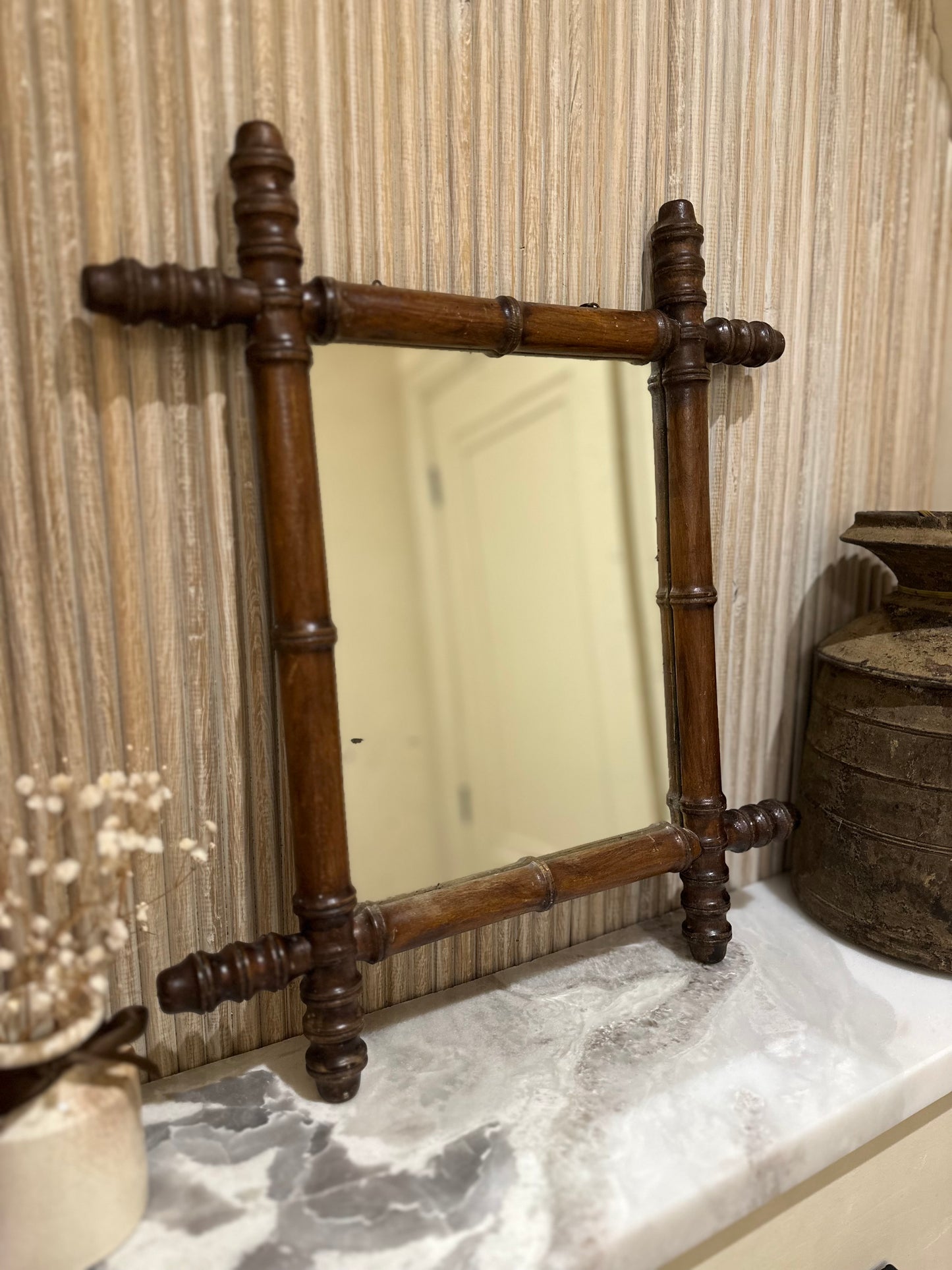 Medium vintage French bamboo mirror