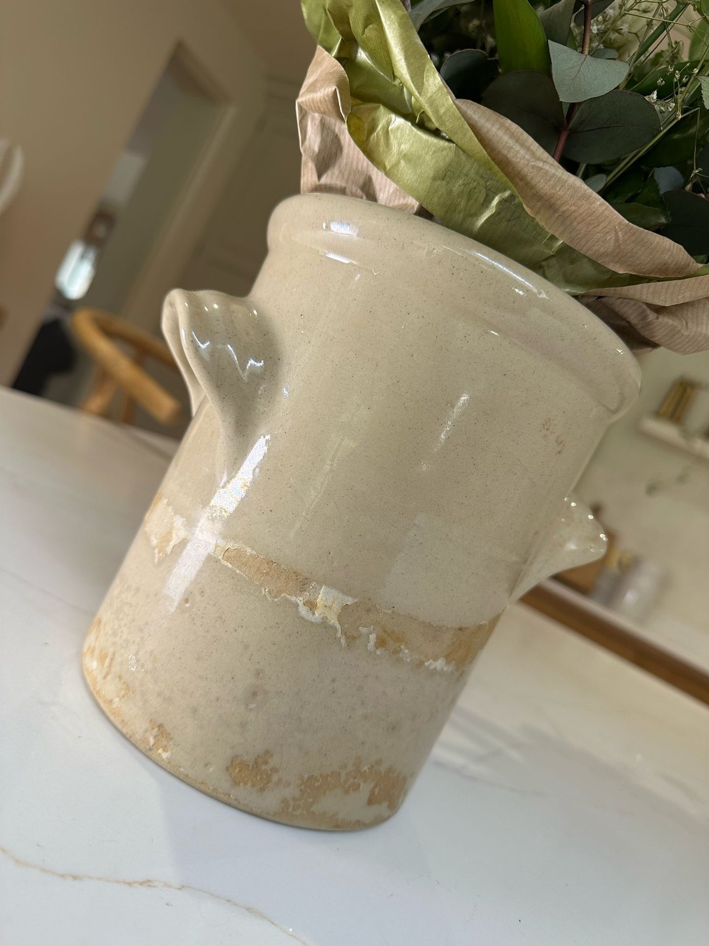 Vintage Stoneware Bread Crock, Salt Glazed Pot.