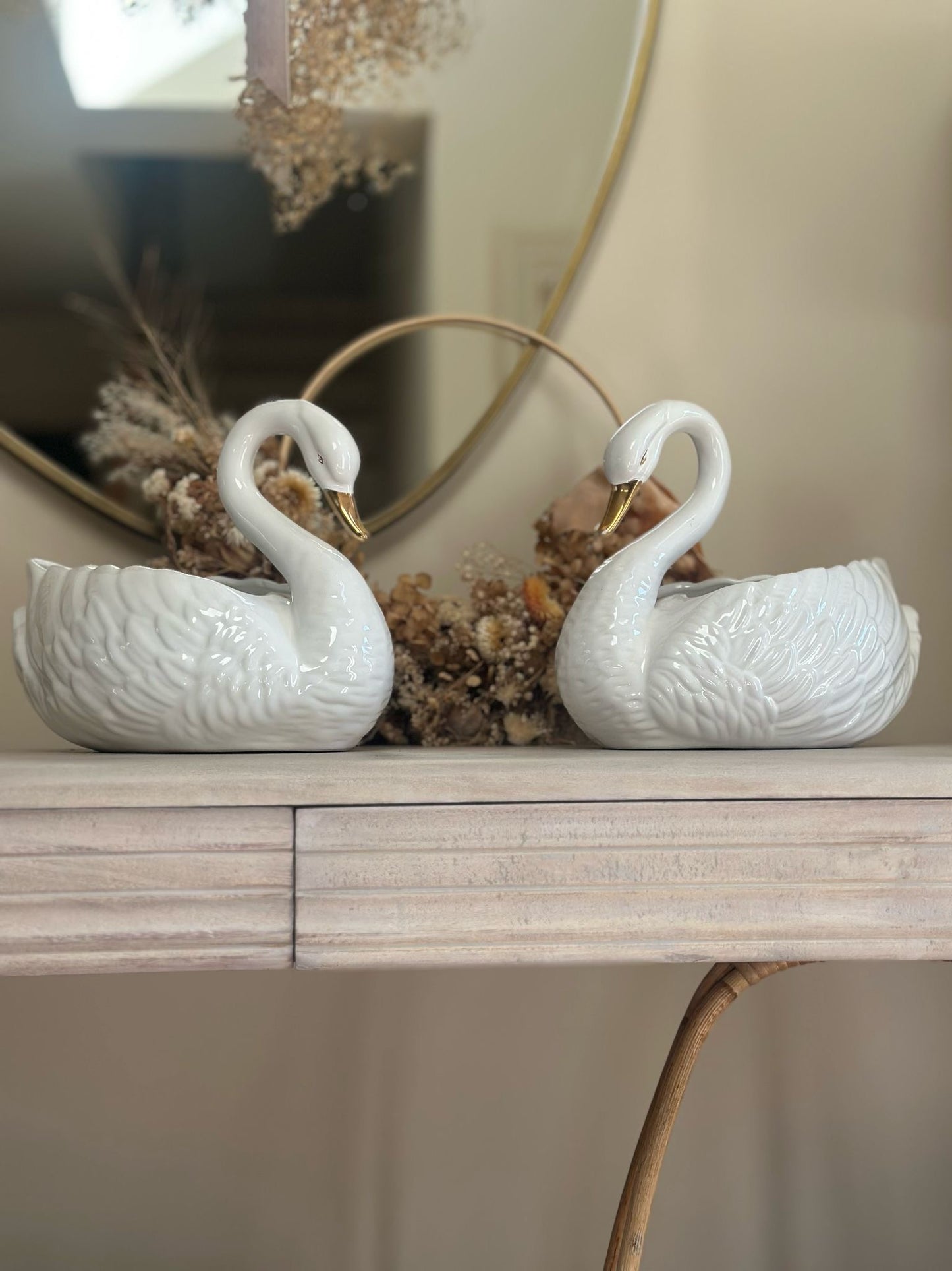 pair of swan 🦢 planters porcelain 1960’s