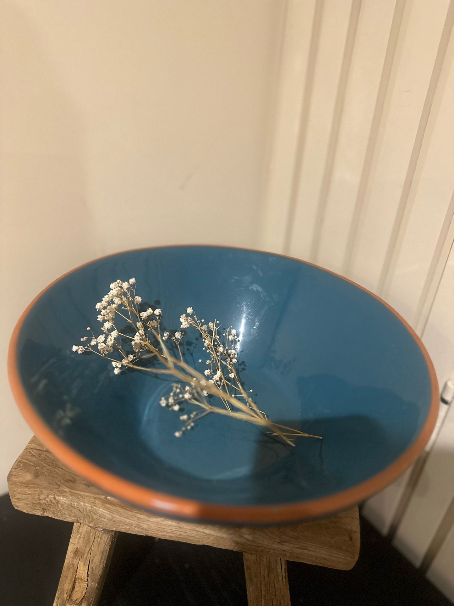 vintage studio pottery turquoise dairy bowl