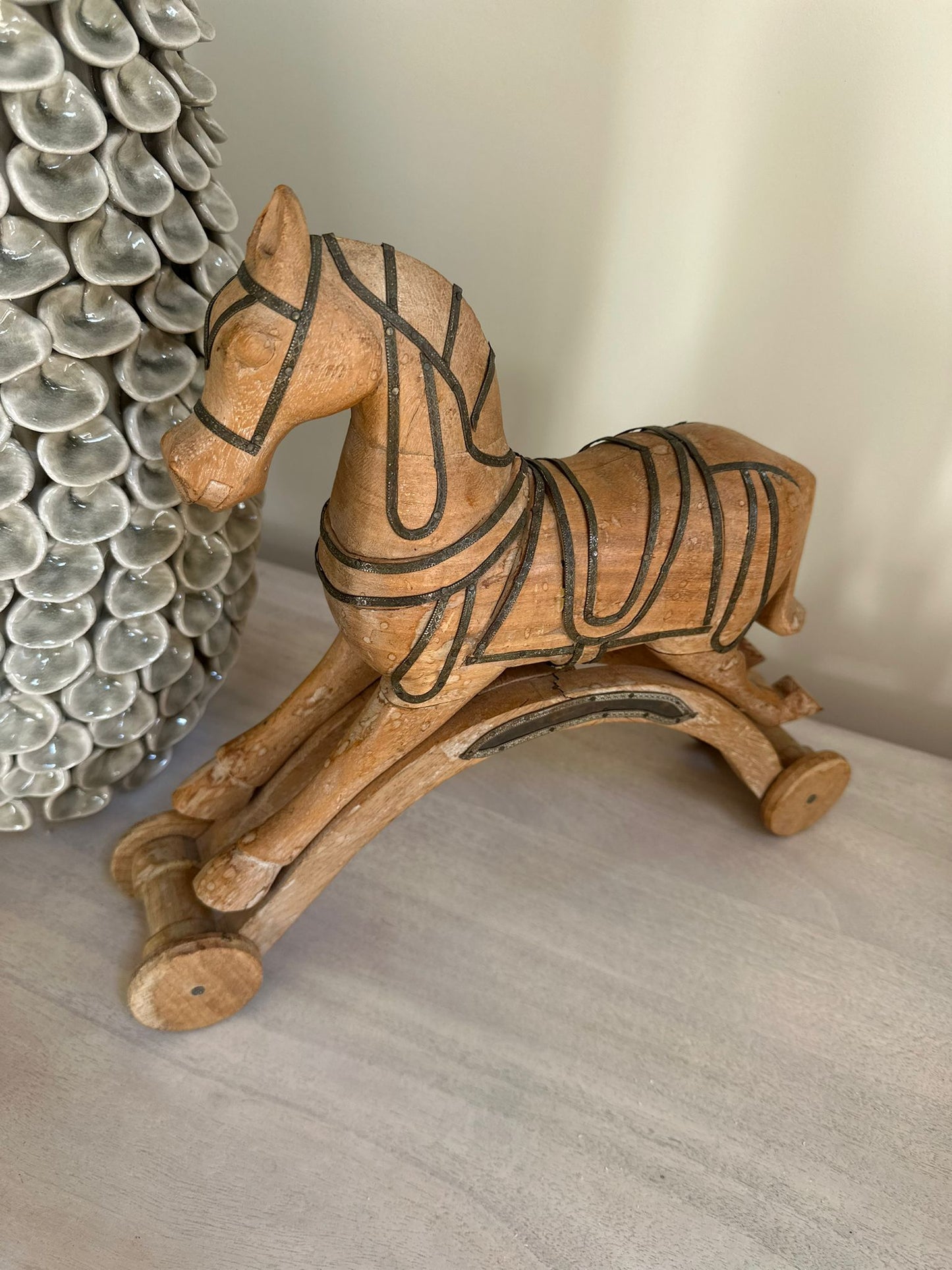 vintage wood & brass rocking horse styling