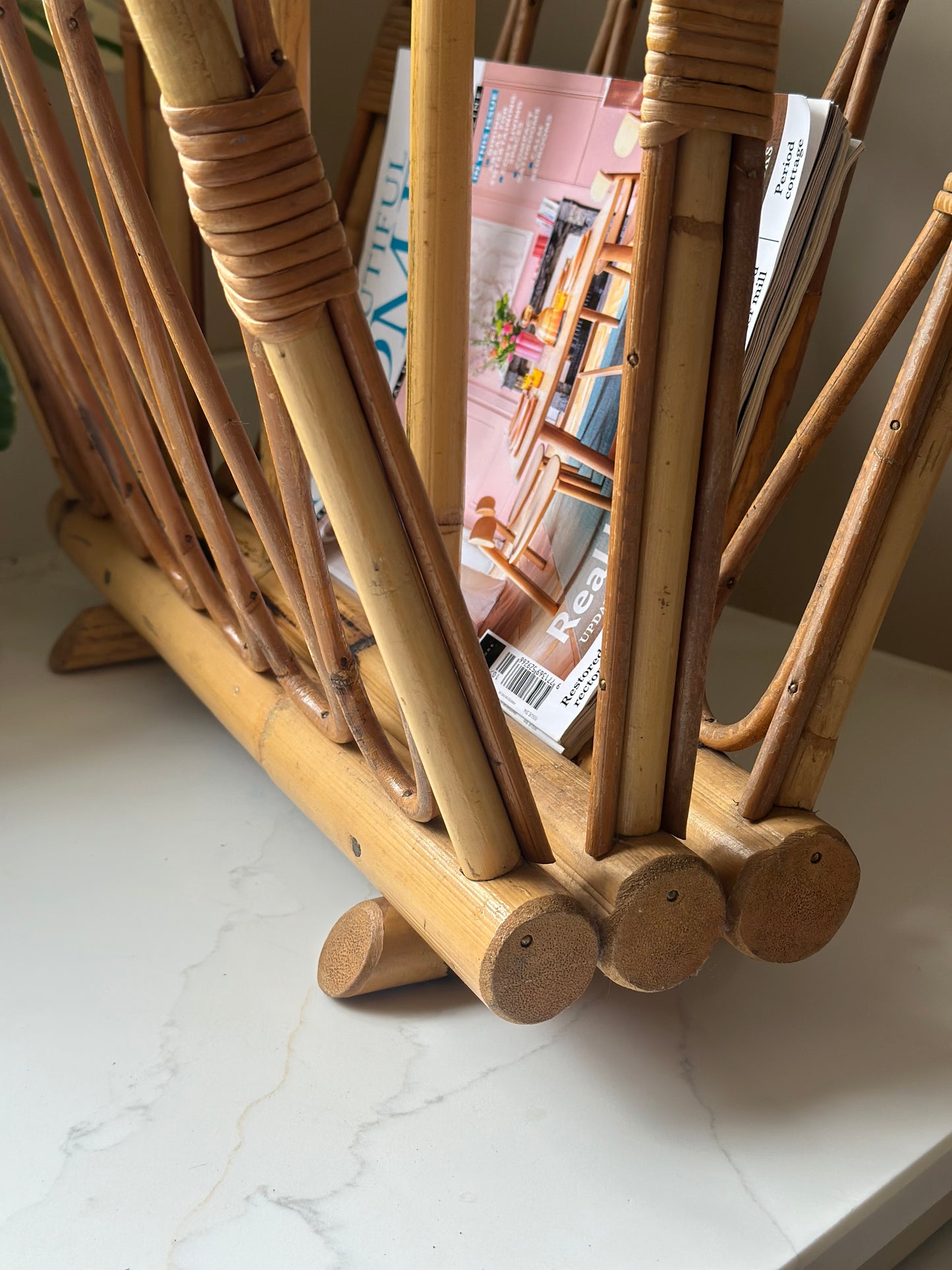 Bamboo 1970s magazine rack - solid rattan
