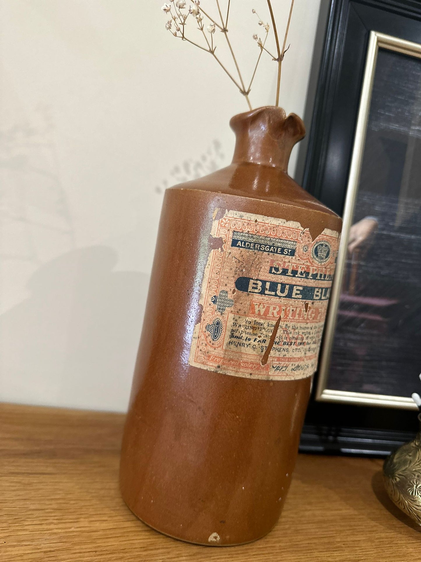 Vintage writing ink with label vase jar