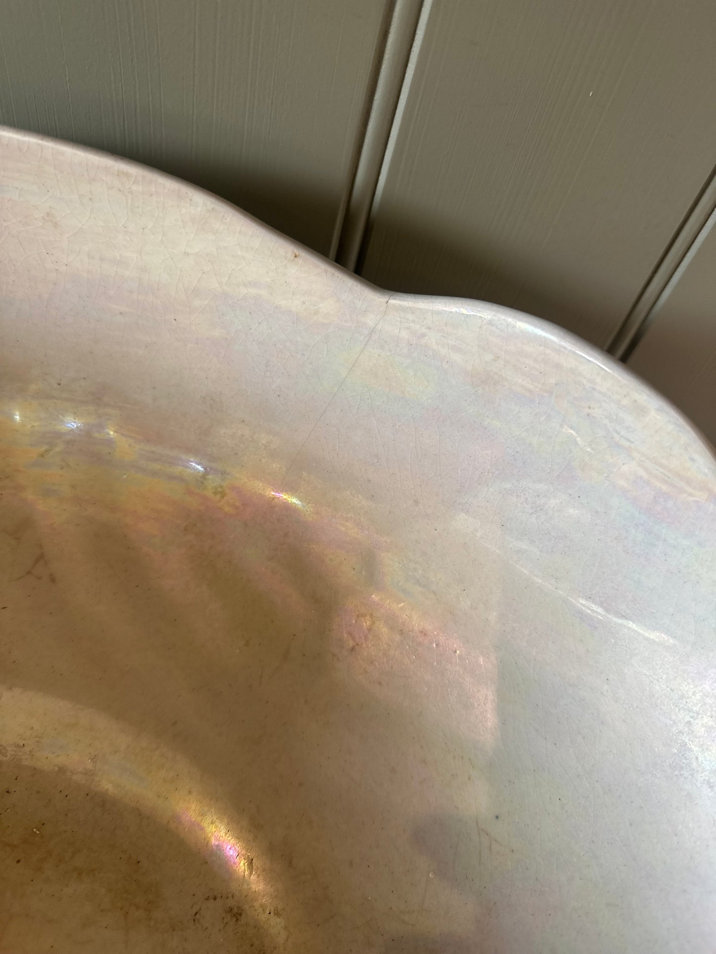 Giant vintage lustra wear pearlescent planter by Shelly