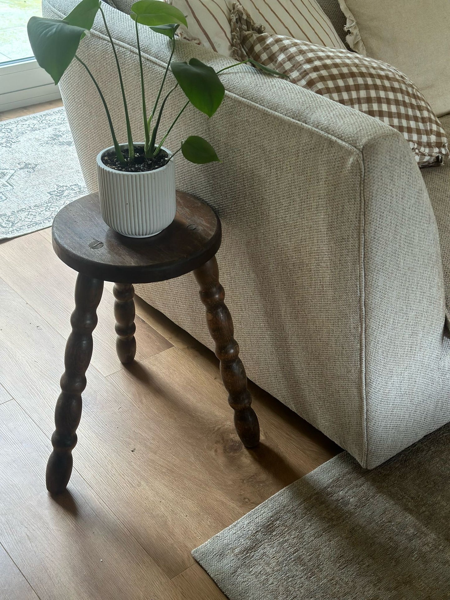 vintage French bobbin leg stool dark wood