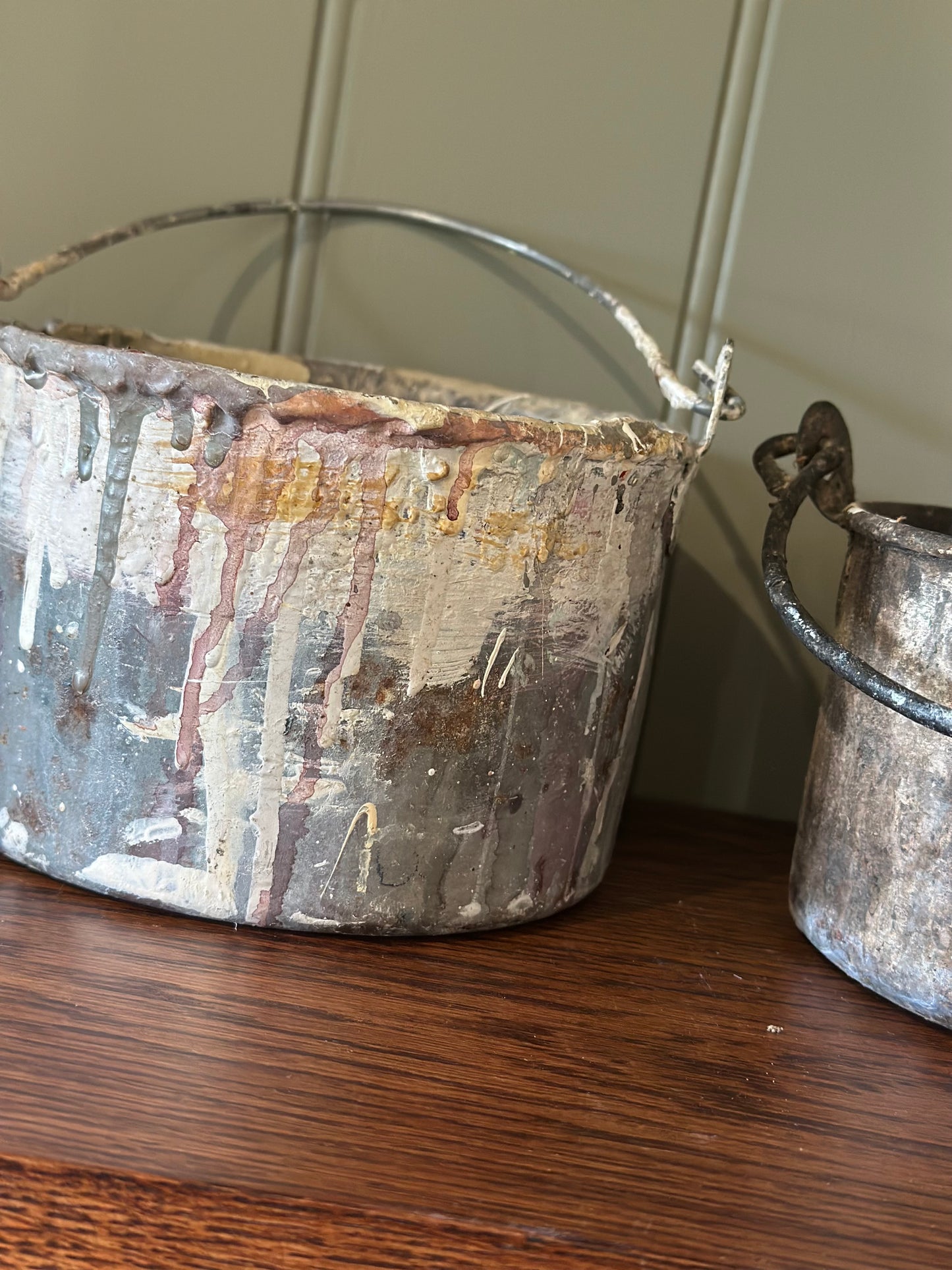 2 x vintage painters pots tins