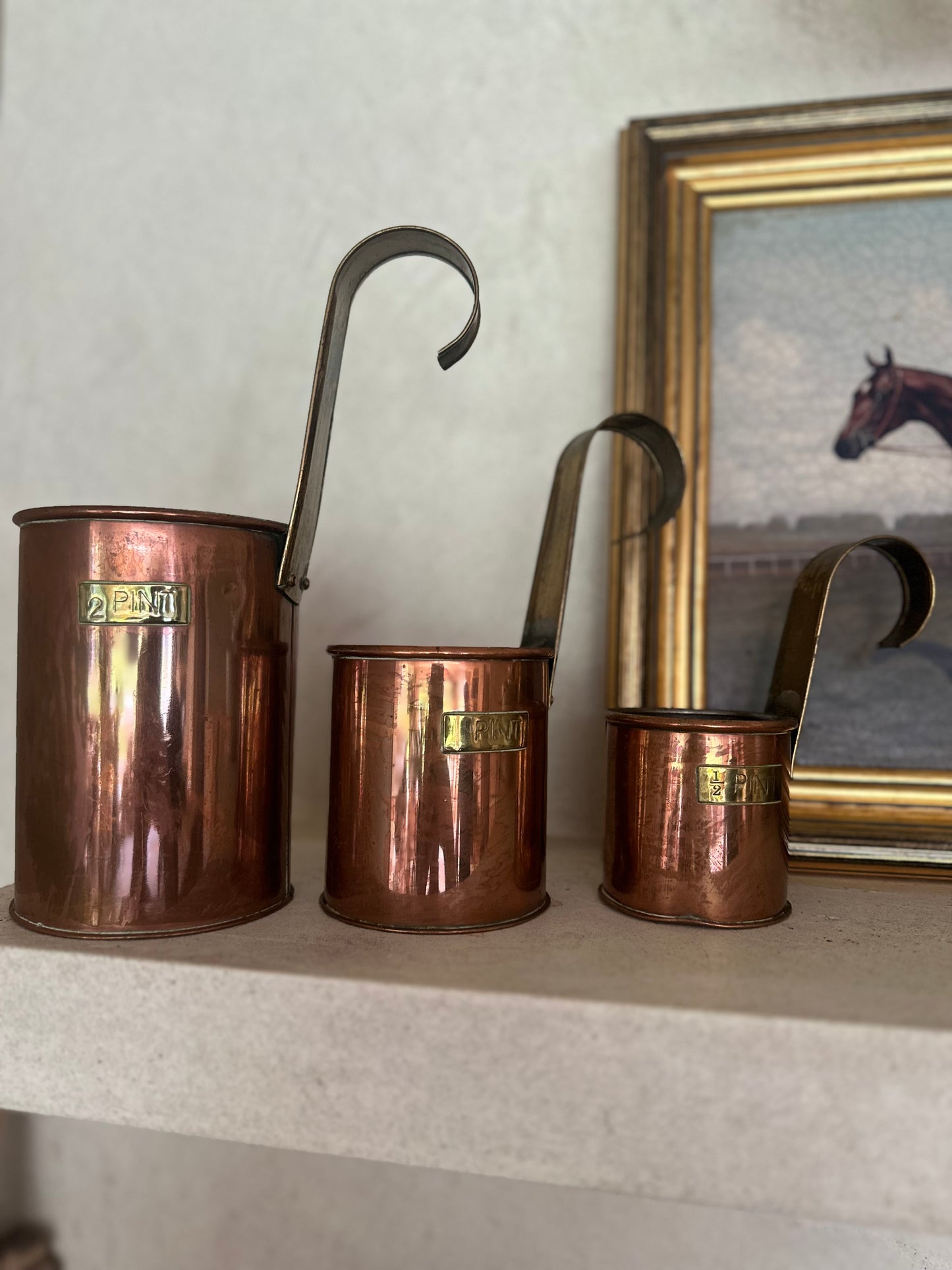 Set of 3 copper brass pint measures vintage