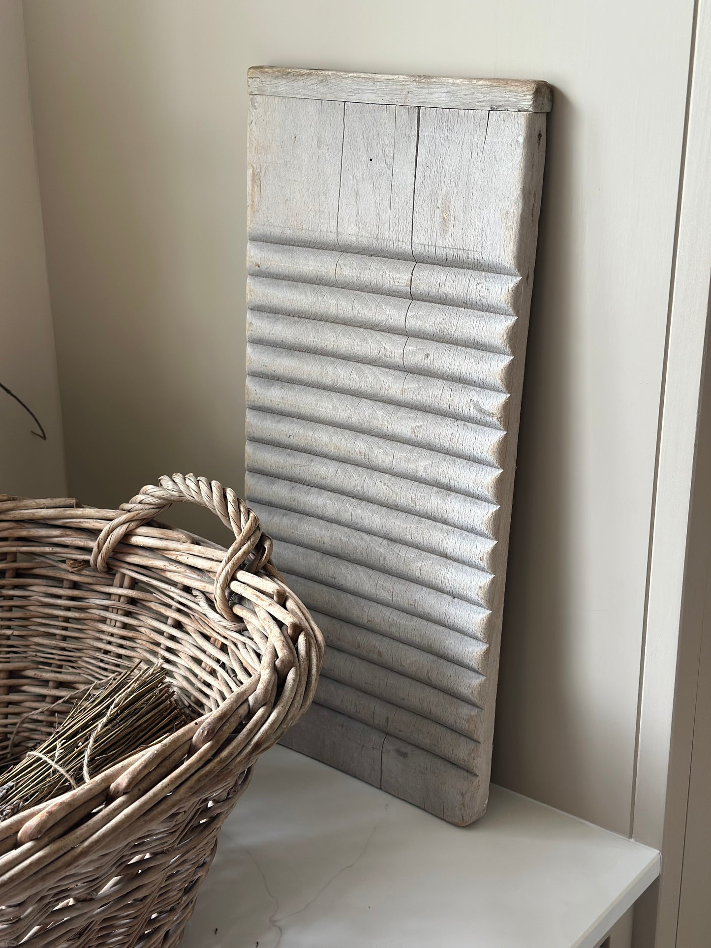 Vintage white washed wash board large