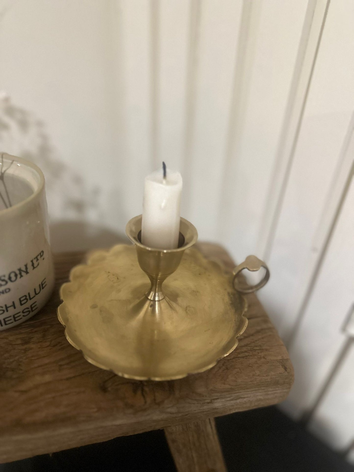 scallop edge vintage brass chamber stick candle