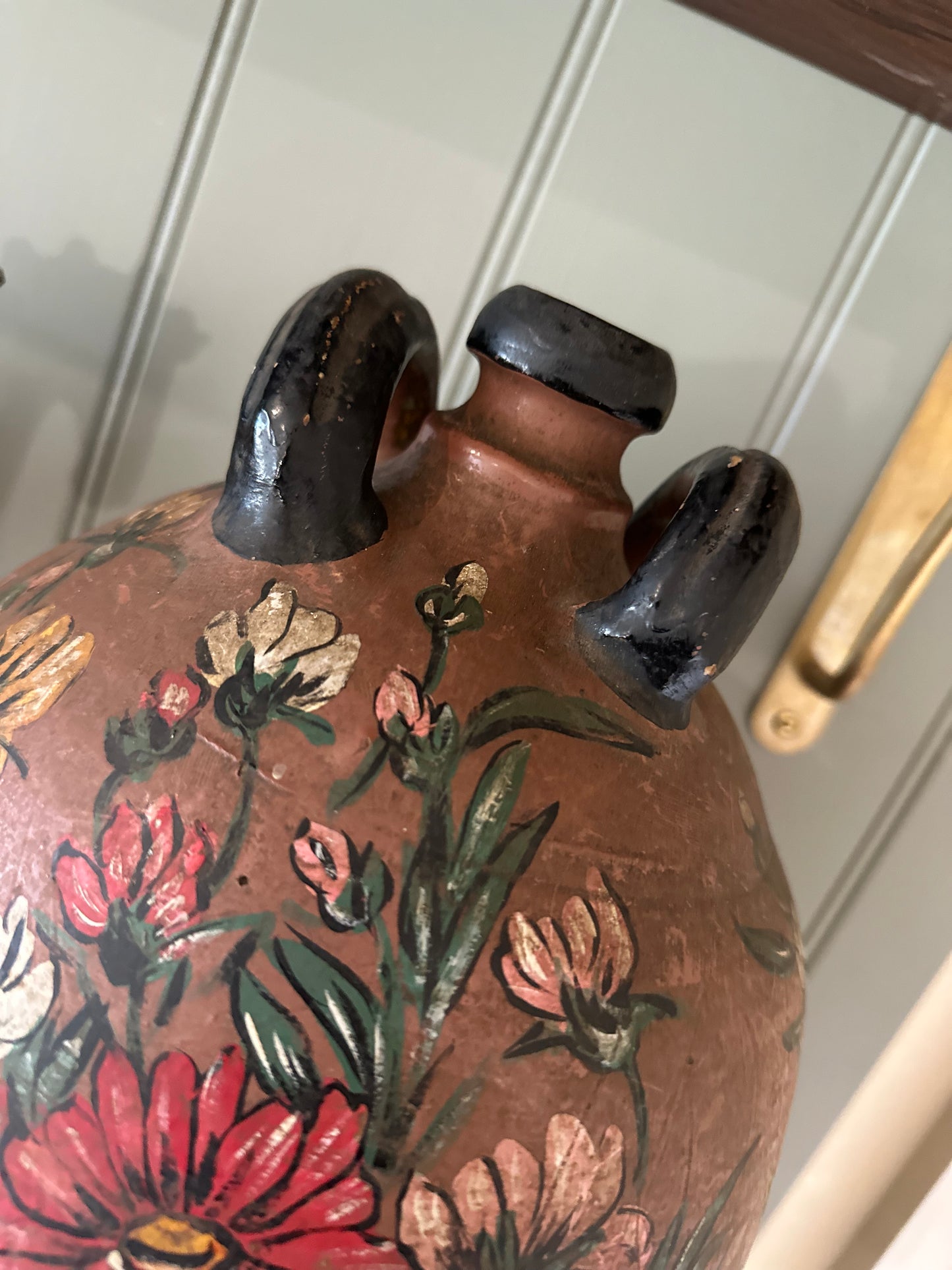 French large vintage vessel hand painted & signed