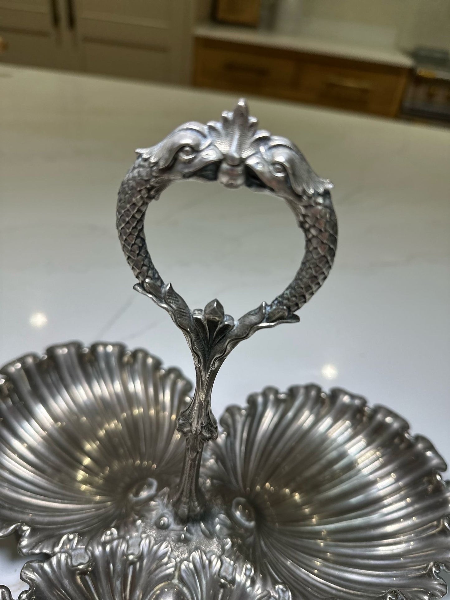 Victorian shell trio silver nibbles tray handle
