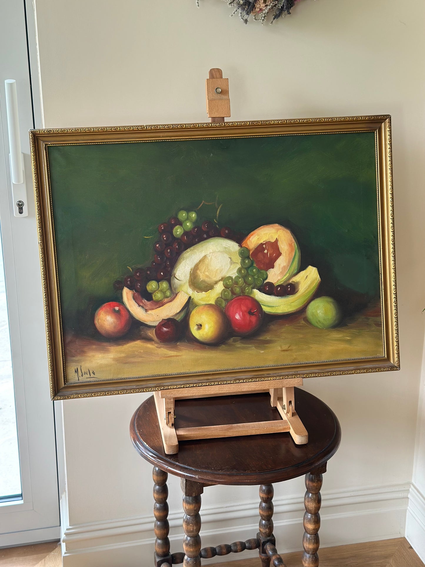 Vintage wall art acrylic on canvas signed framed - fruit still life