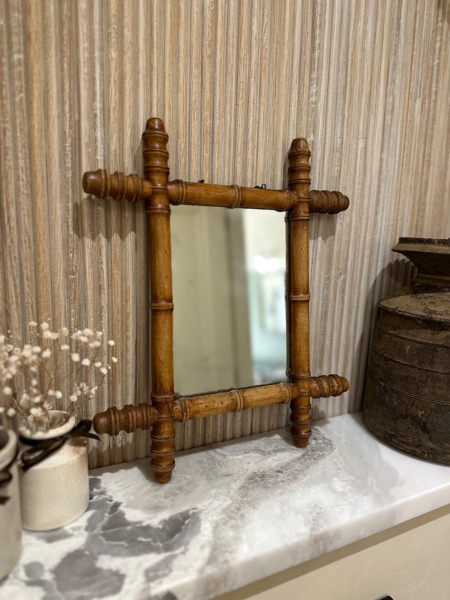 Small vanity French bamboo mirror vintage