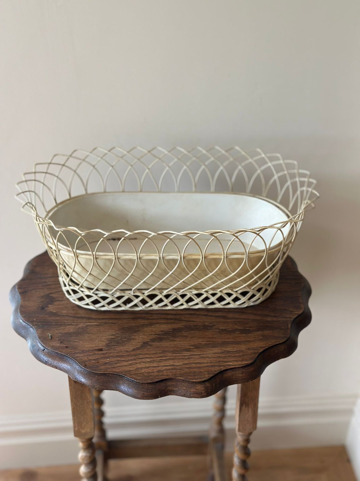 Vintage French wire cream chippy planter large