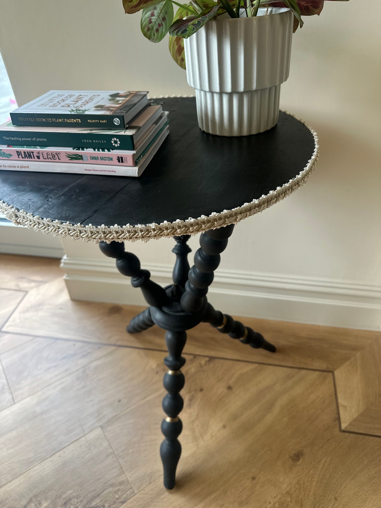 Black antique gypsy table bobbin legs