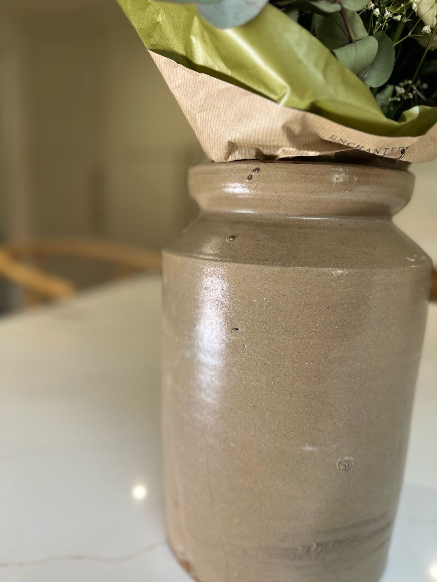 large stoneware vintage pot vase neutral French
