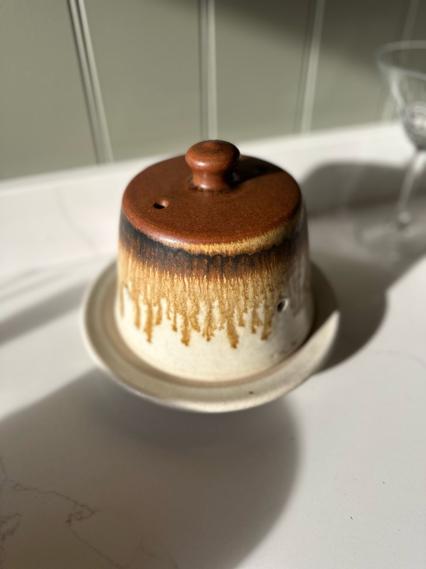 vintage cheese dome / butter dish studio pottery