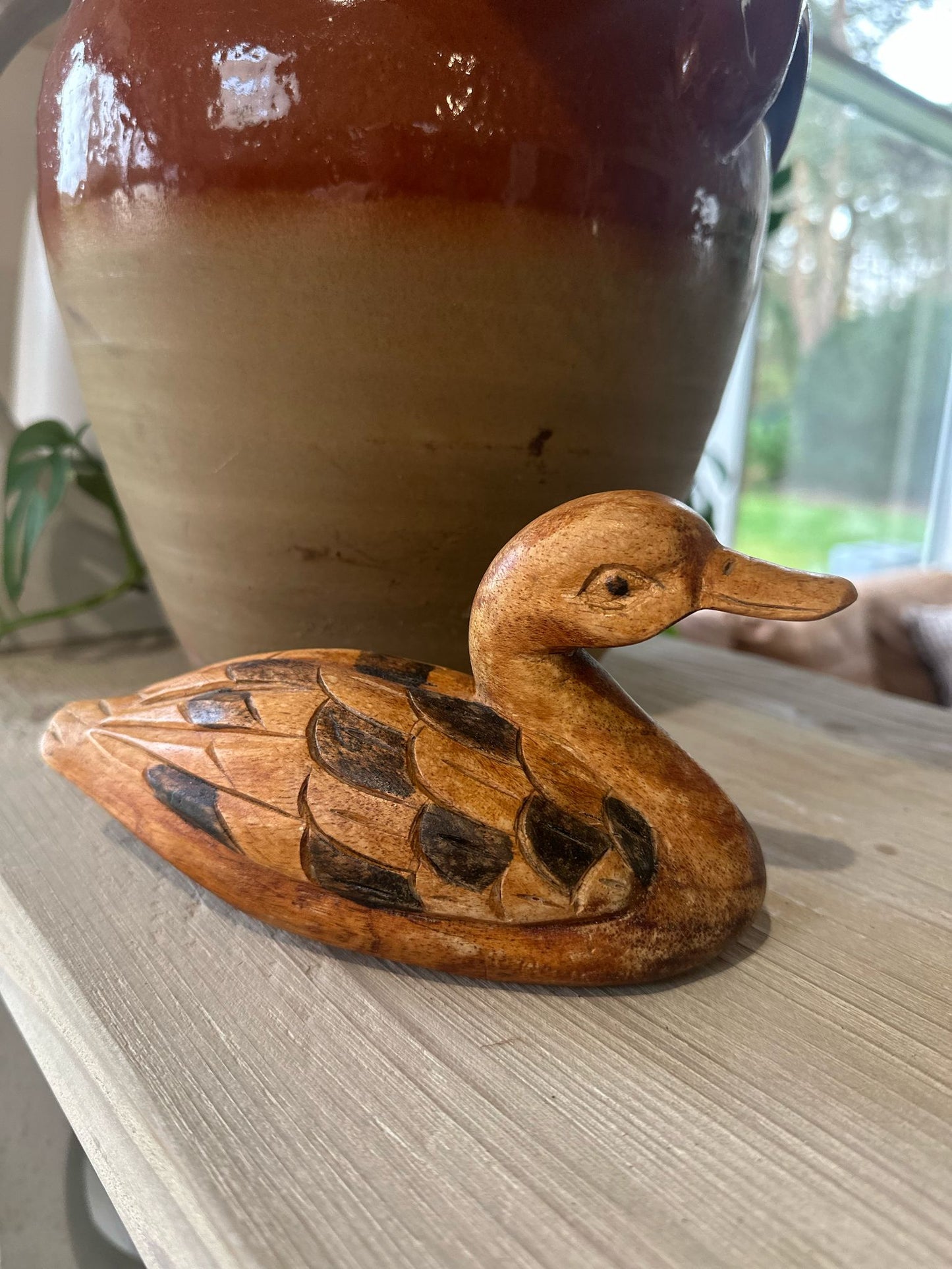 folk art carved wooden duck vintage